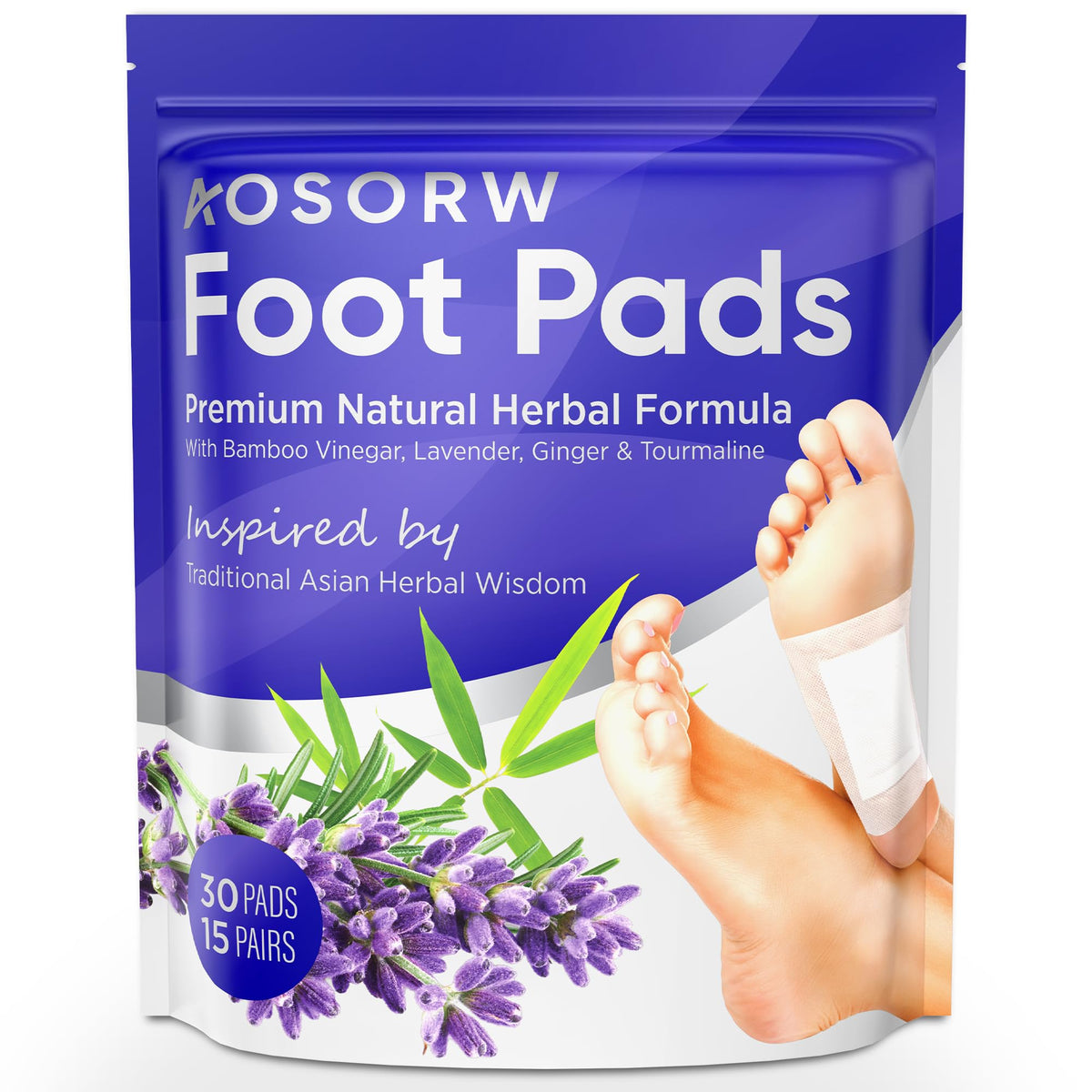Parches AOSORW para pies con lavanda y vinagre de bambú, ideal para relajación nocturna