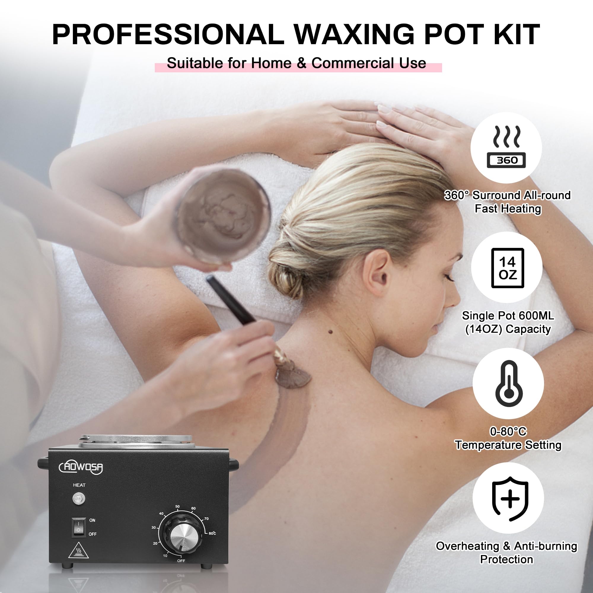 AOWOSA 600ml removable wax pot for easy cleanup after sessions