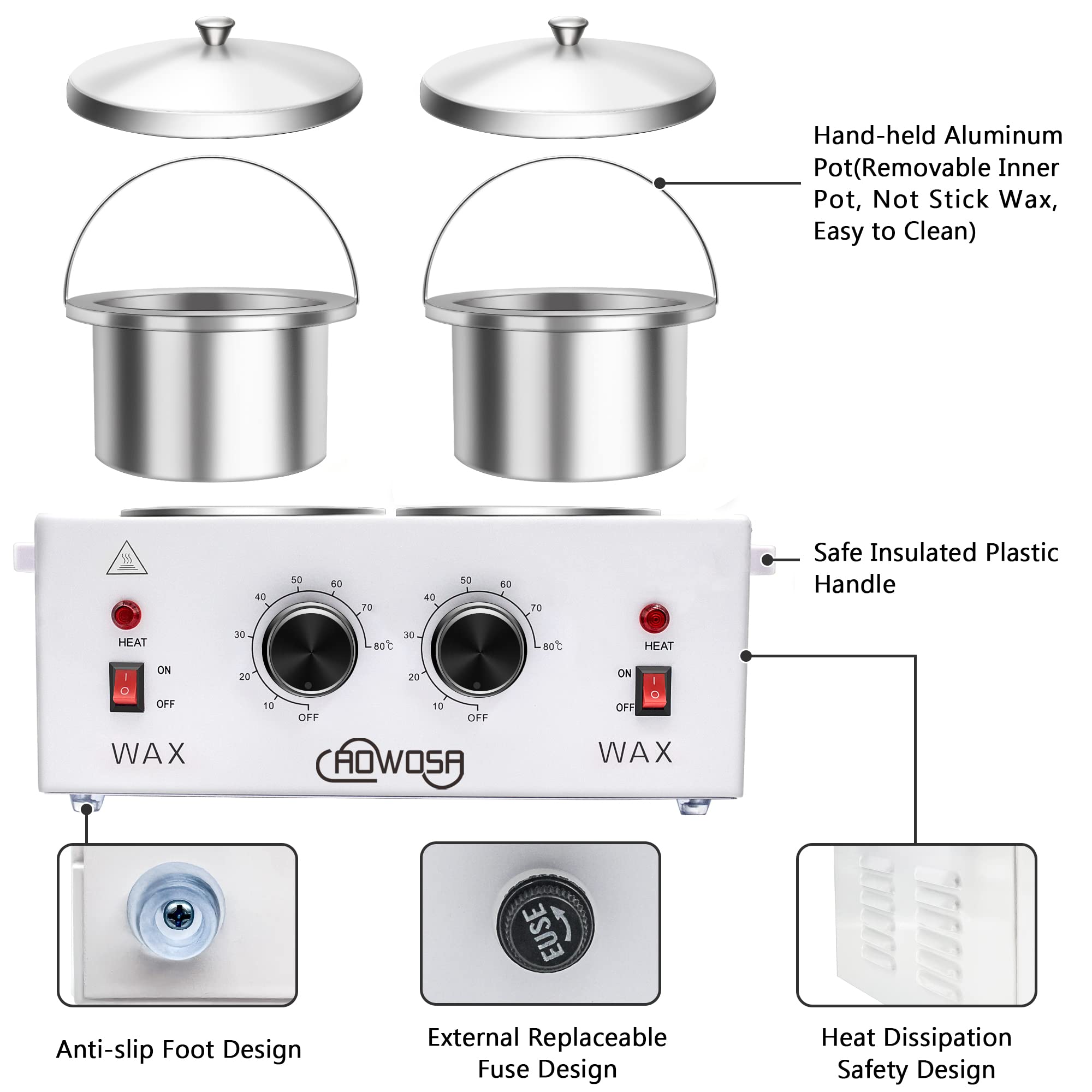 Left and right pots with independent temperature controls on the AOWOSA unit.