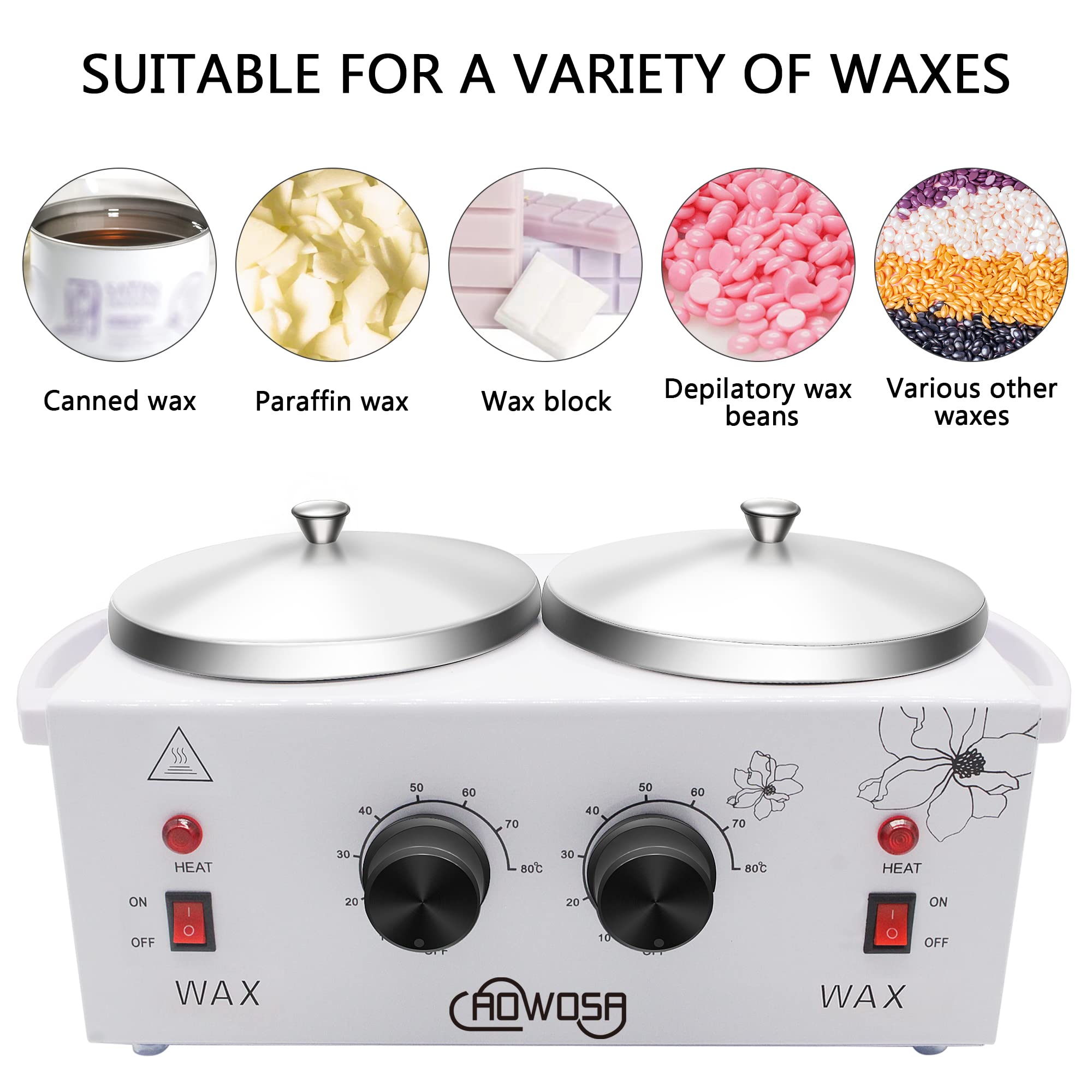 AOWOSA dual-pot warmer right-side controls demonstrate independent temperature settings for each pot.