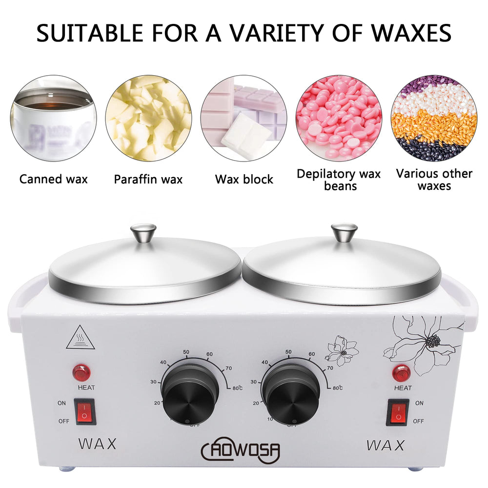 AOWOSA dual-pot warmer right-side controls demonstrate independent temperature settings for each pot.