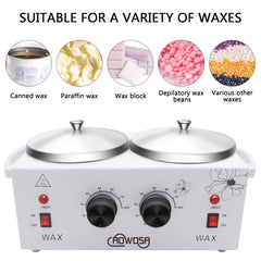 AOWOSA dual-pot warmer right-side controls demonstrate independent temperature settings for each pot.