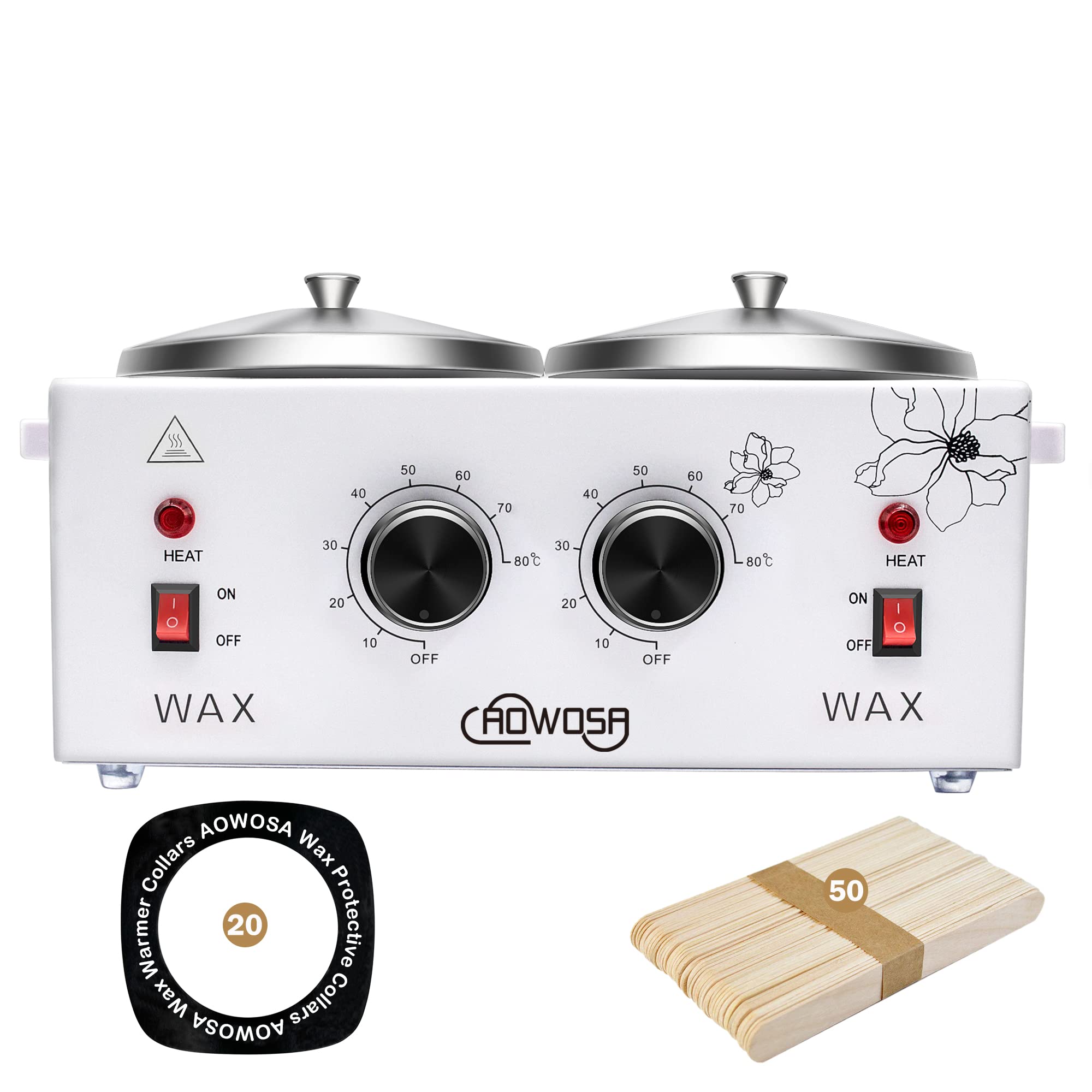 AOWOSA double-pot wax warmer for efficient salon waxing.