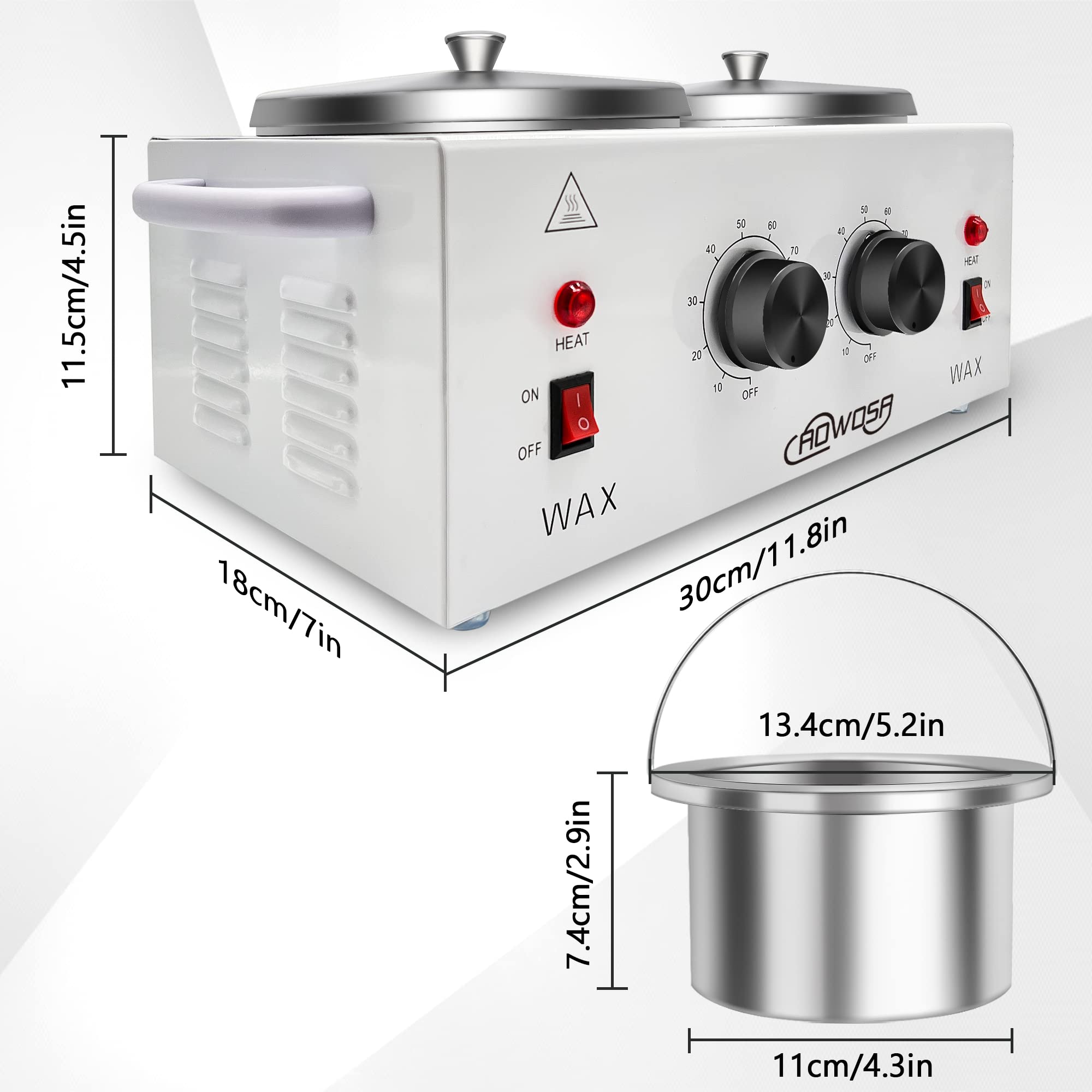14 oz / 600 ml capacity shown on the AOWOSA wax warmer.