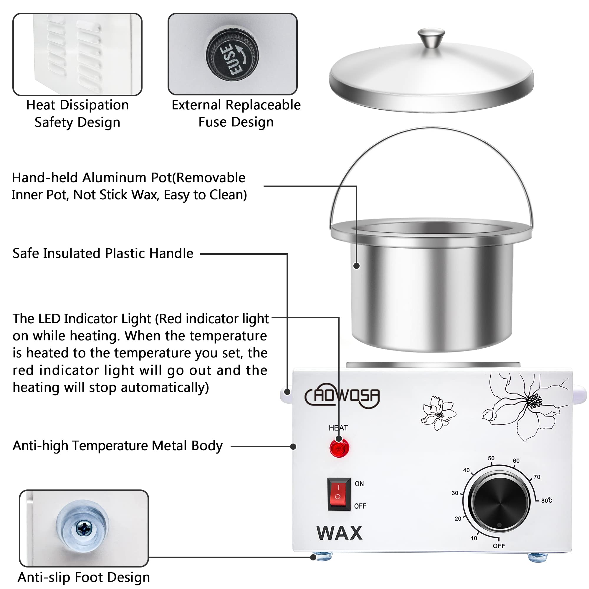 AOWOSA wax warmer with removable pot for easy cleaning and wax changes