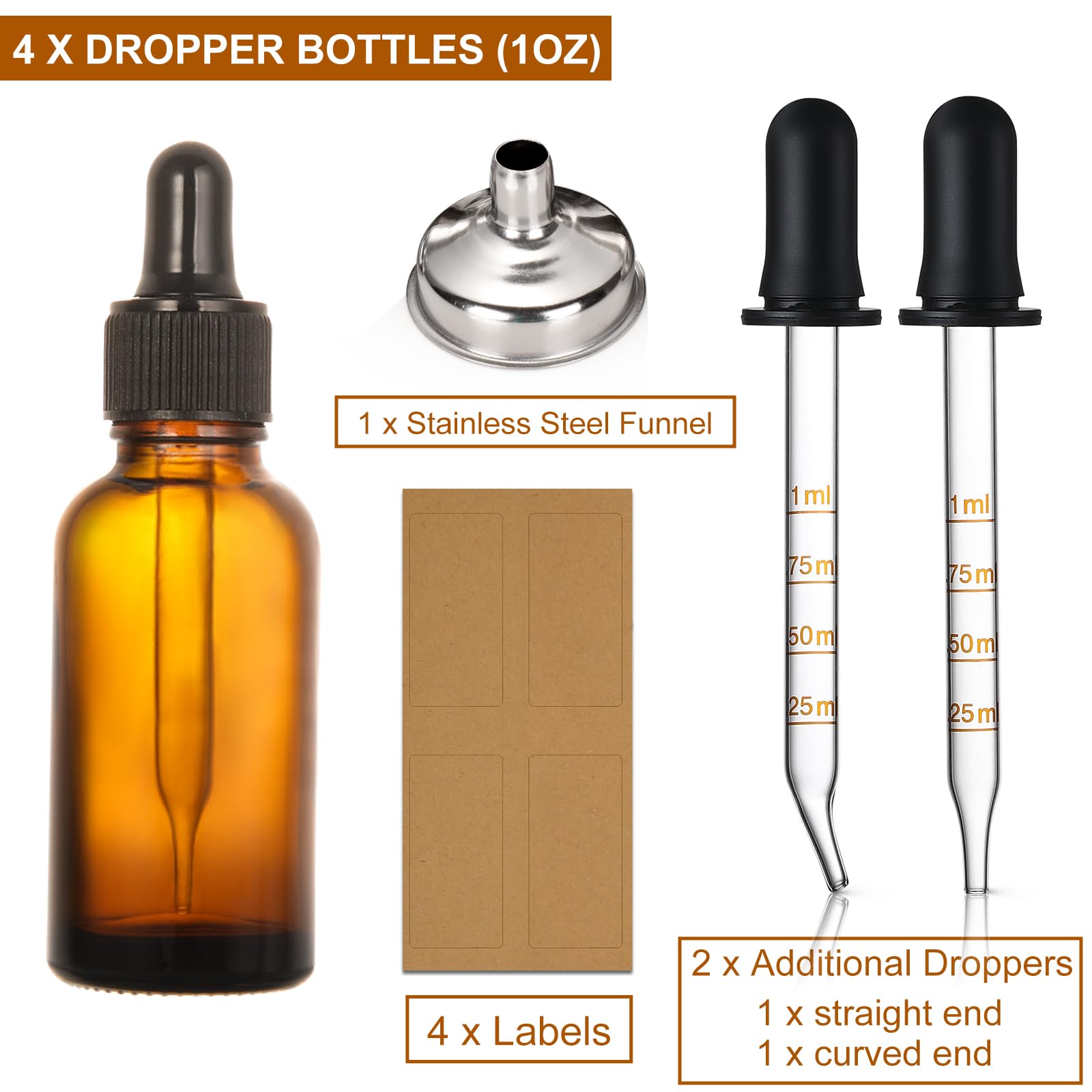 AOZITA 1ml calibrated glass pipettes for precise dosing of tinctures and blends