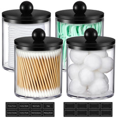 AOZITA 4-pack acrylic qtip holders with clear lids for easy dispensing
