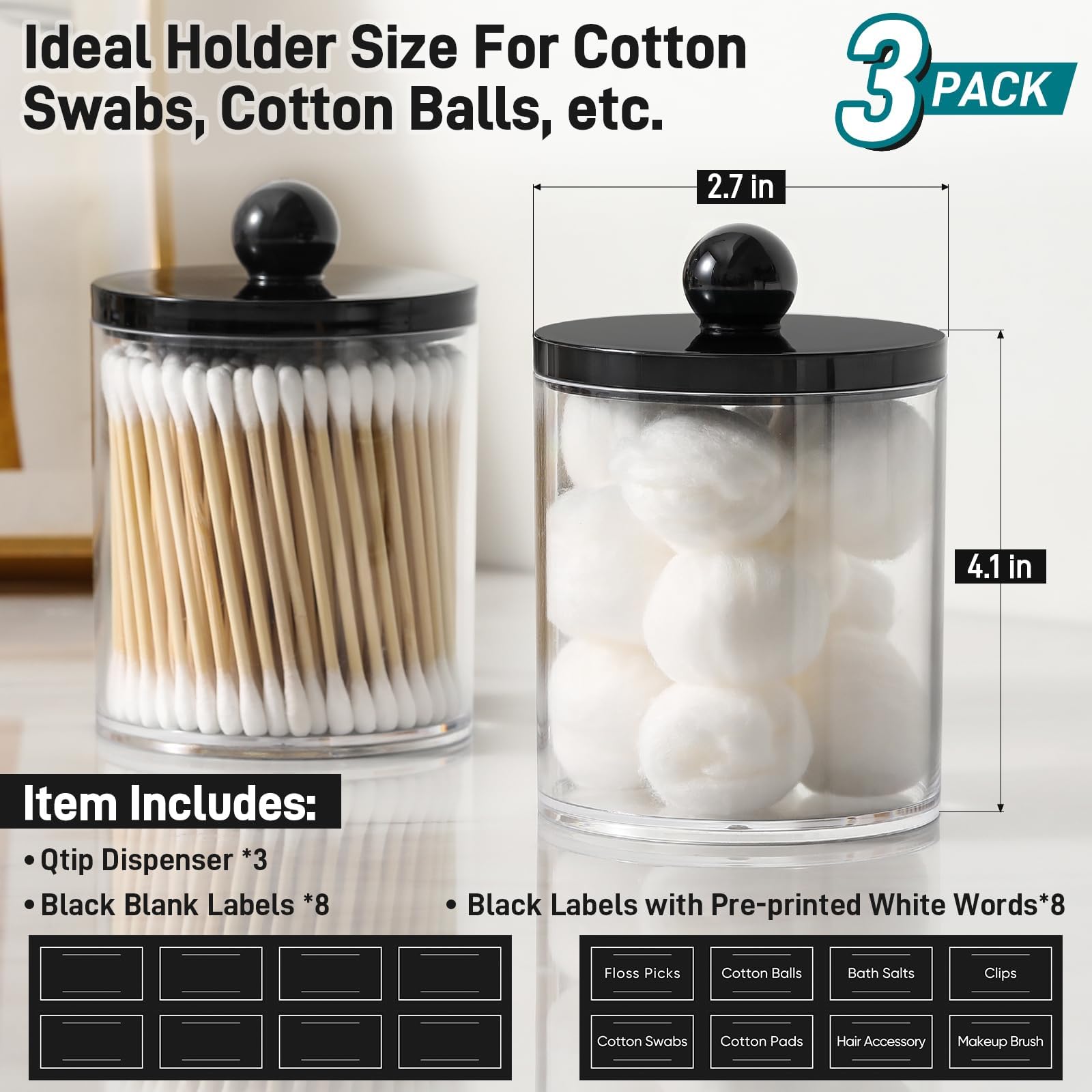 AOZITA clear jar for cotton balls keeps daily essentials tidy and visible.