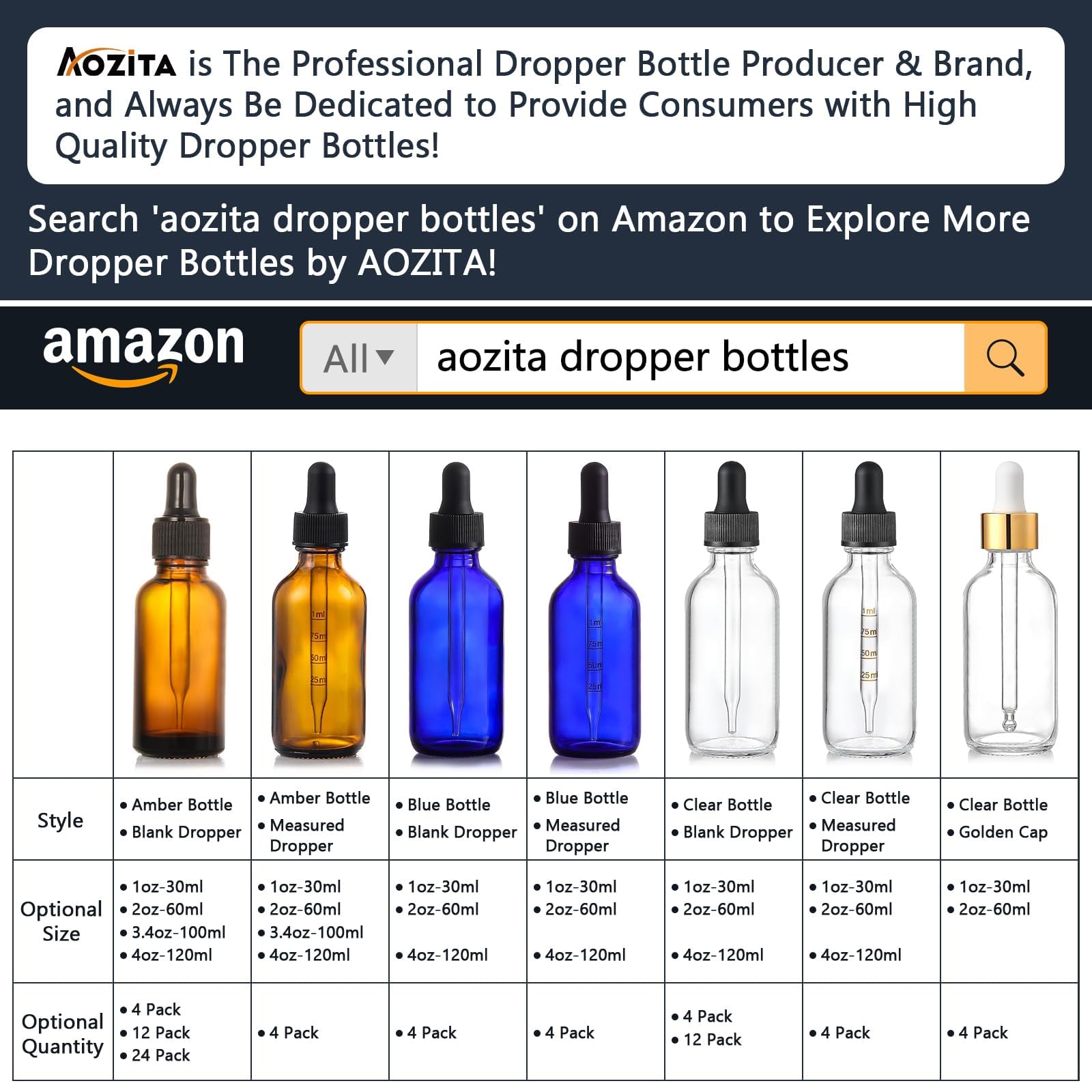 AOZITA dark amber glass bottle protects oils from light exposure.