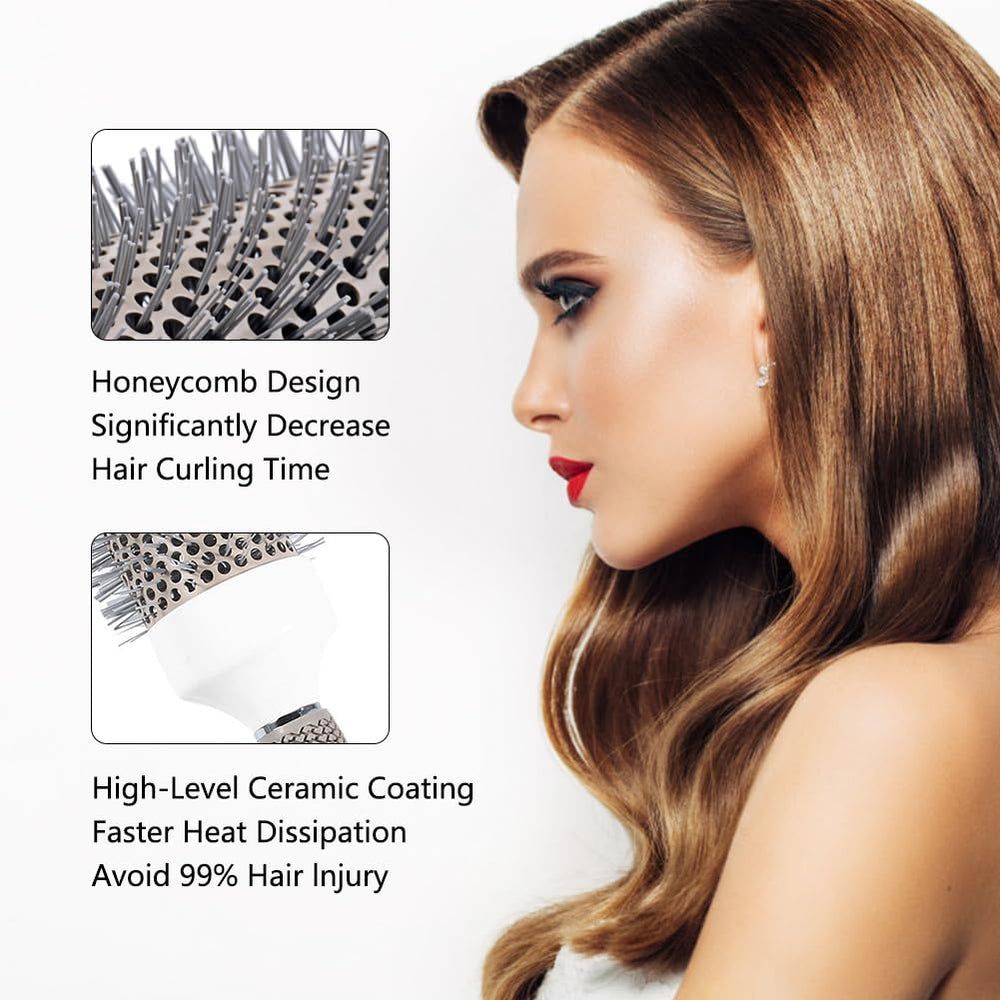 Aozzy round brush 45mm barrel builds wide, voluminous curls during blow-drying.