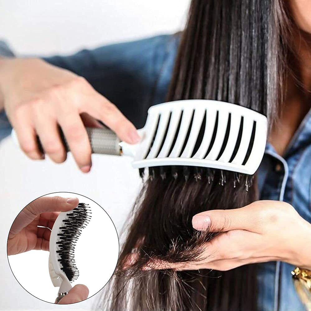 Aozzy round brush with non-slip rubber handle stays cool during drying.