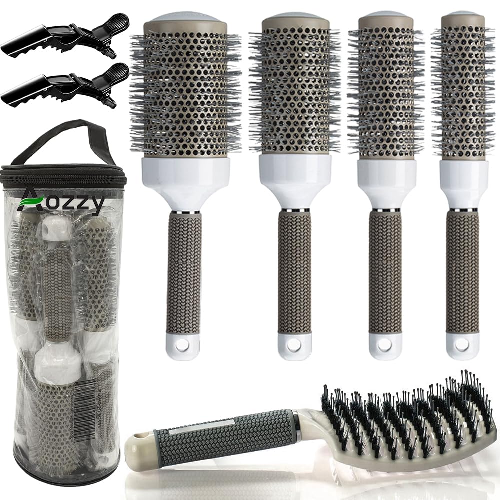 Aozzy round brush set for blow drying with multiple barrels for quick, smooth styling.