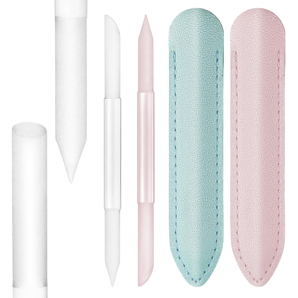Apausvcm glass cuticle pusher set in green and pink with leather cases for travel