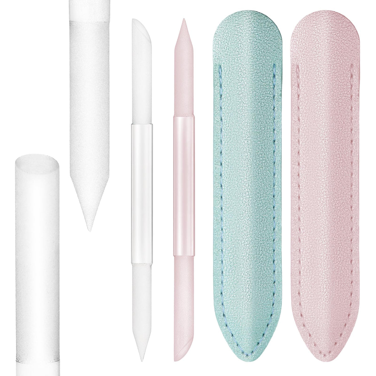 Apausvcm glass cuticle pusher set in green and pink with leather cases for travel