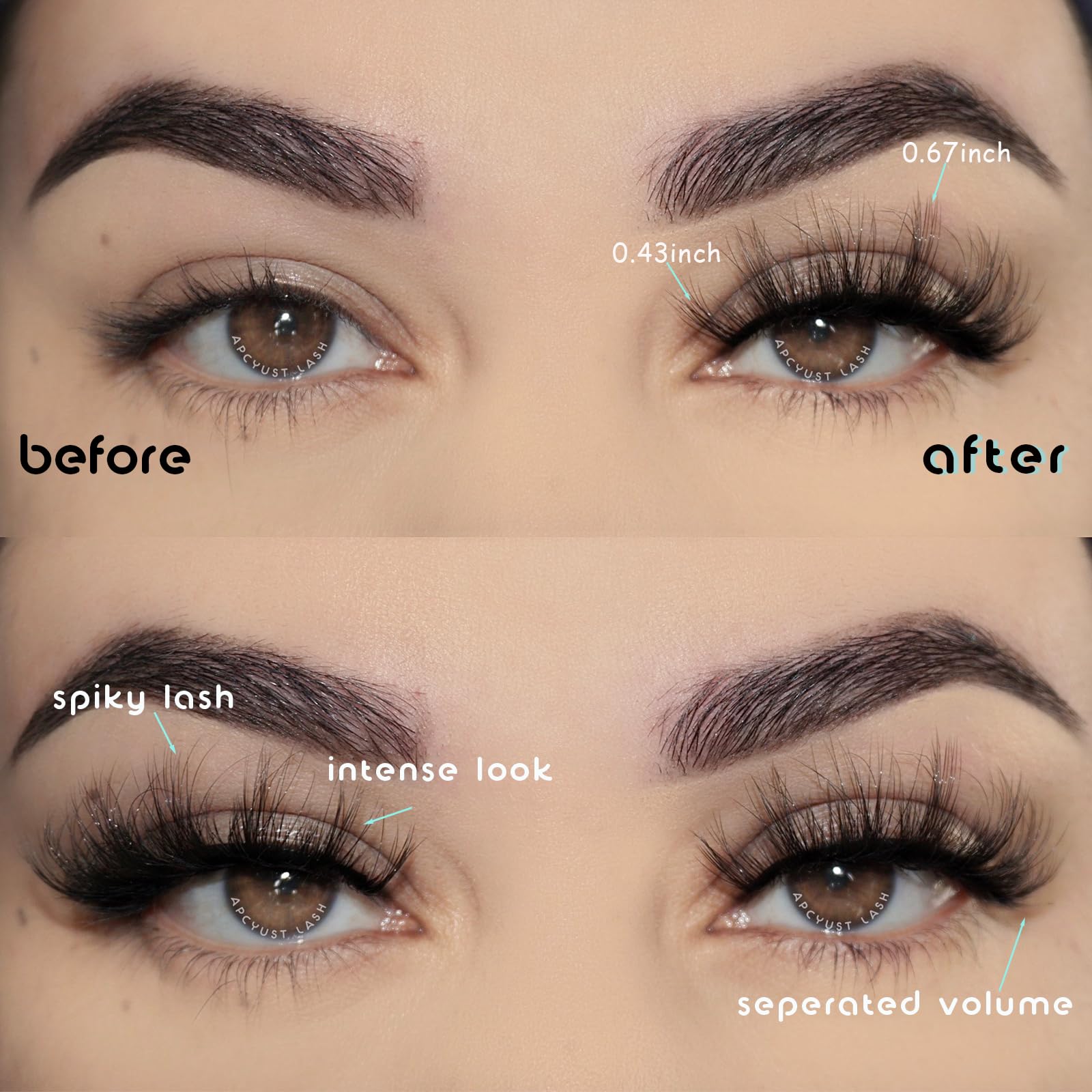 APCYUST doll-eye fluffy lashes for open, larger-looking eyes.