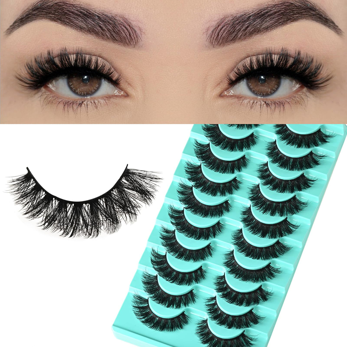 APCYUST Lashes Volume Mink Cat Eye pack front with ten wispy pairs for daily wear.