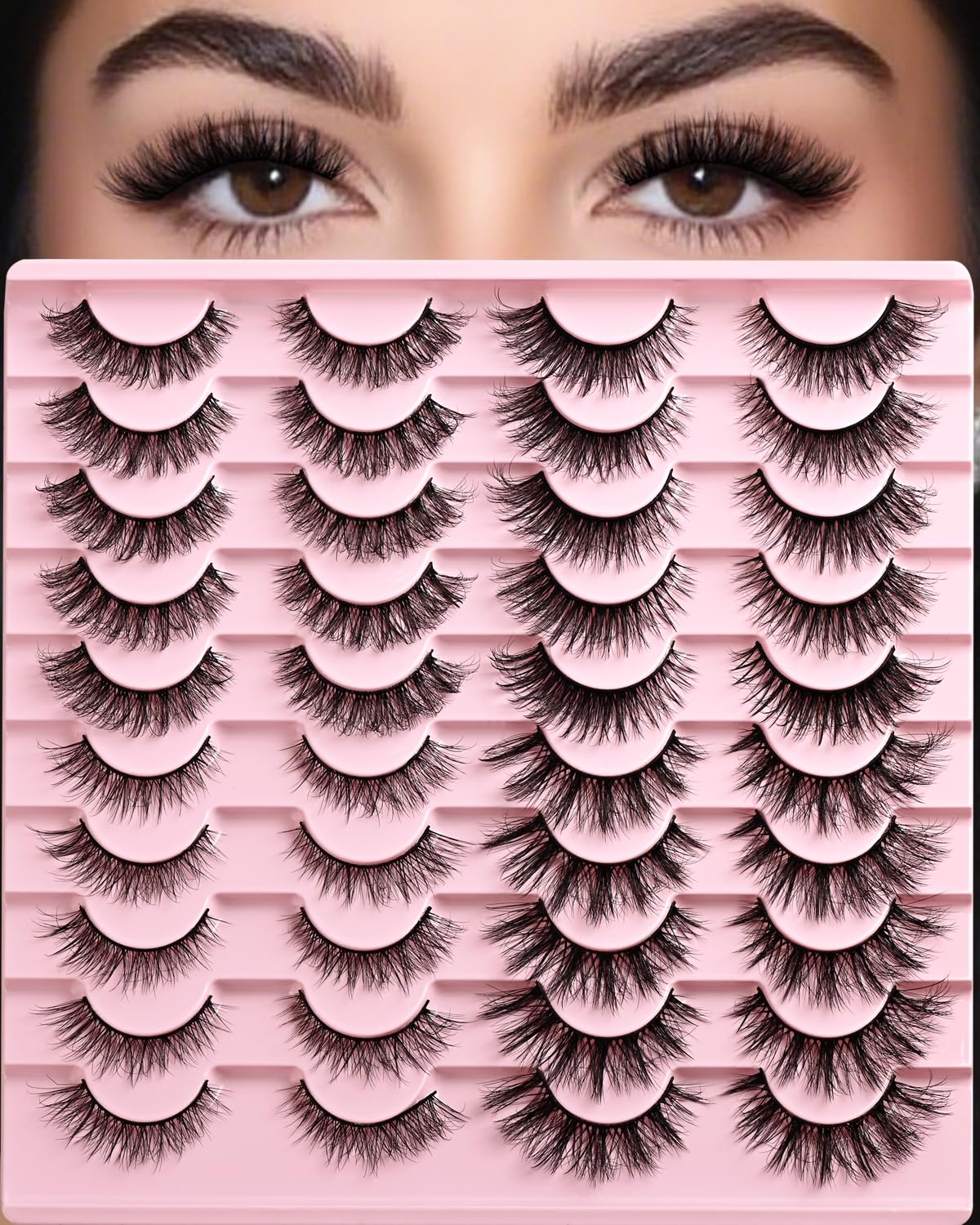 APCYUST Lashes Wispy Cat Eye full look with soft, fluffy fibers.