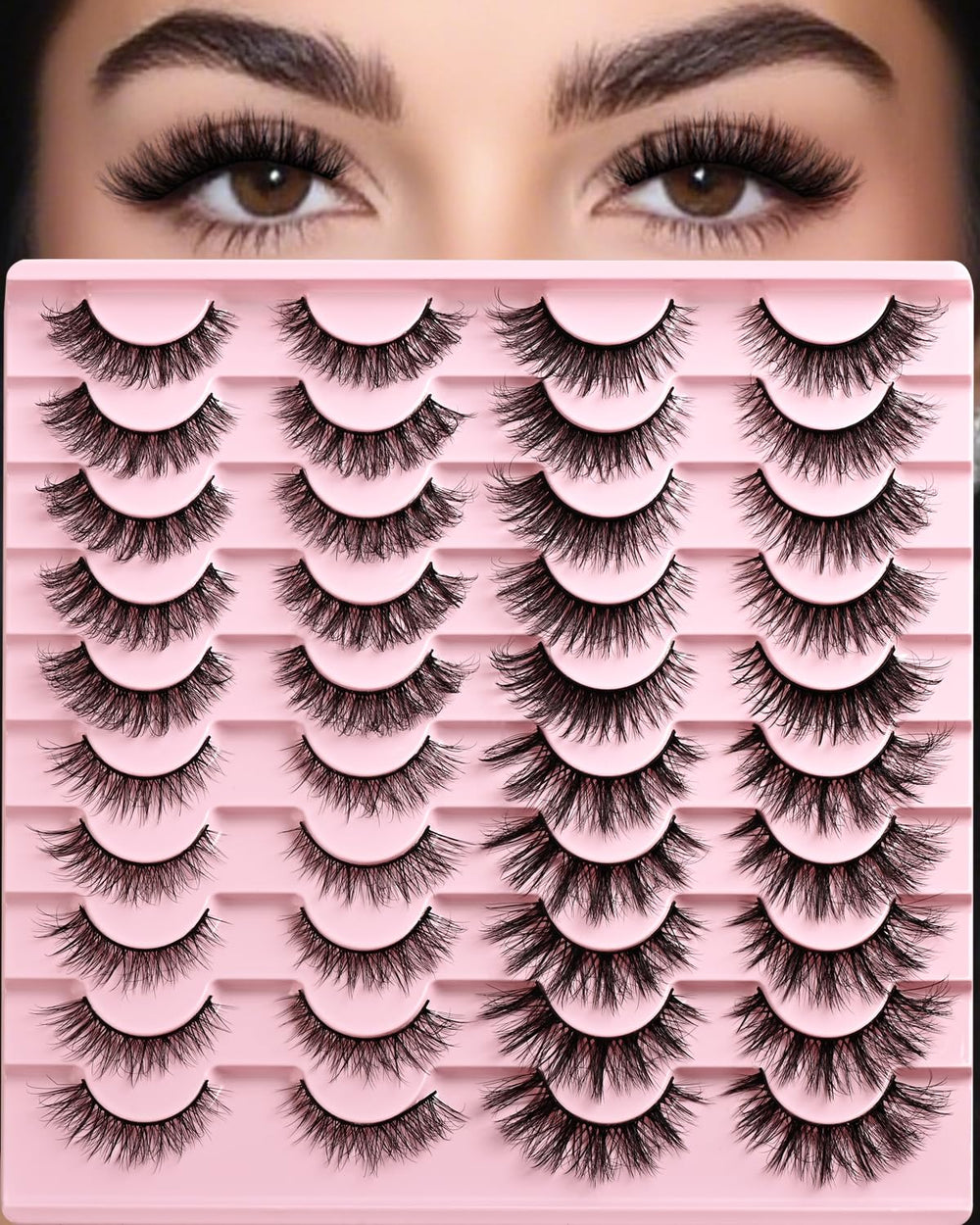 APCYUST Lashes Wispy Cat Eye full look with soft, fluffy fibers.