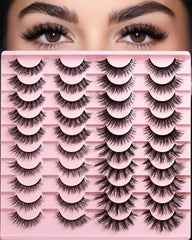 APCYUST Lashes Wispy Cat Eye full look with soft, fluffy fibers.