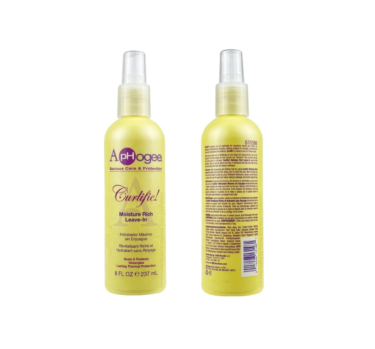 Aphogee Curlific Leave-In spray dispensed into the palm for easy application.