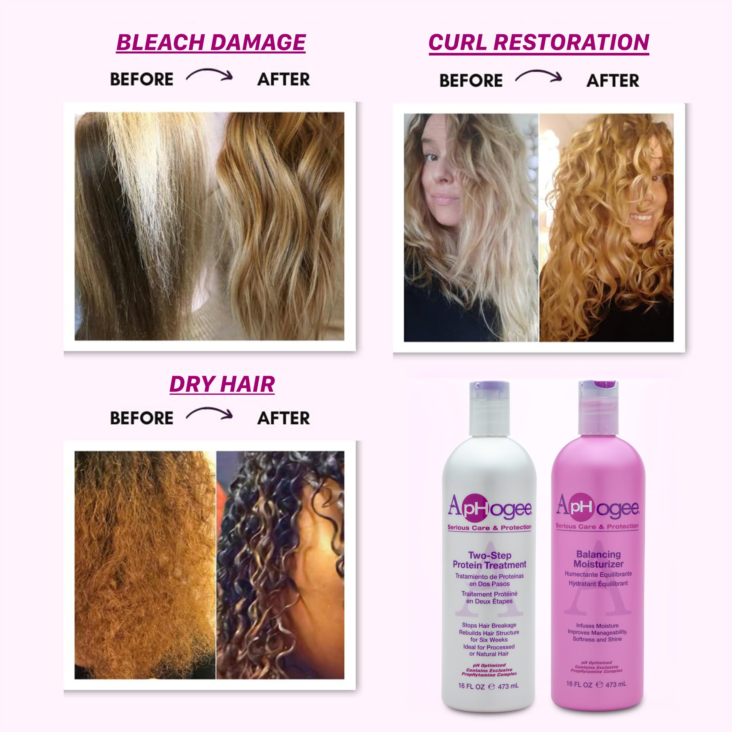 Aphogee balancing moisturizer massaged into damp hair.