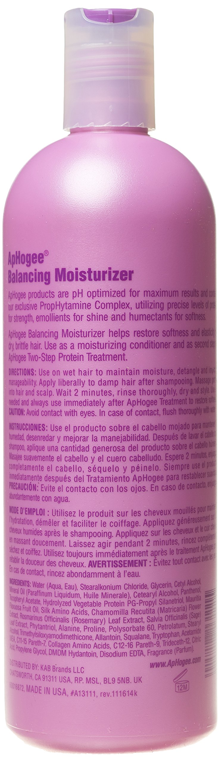 Aphogee humectante equilibrante, aplicación en el cabello para hidratación duradera.