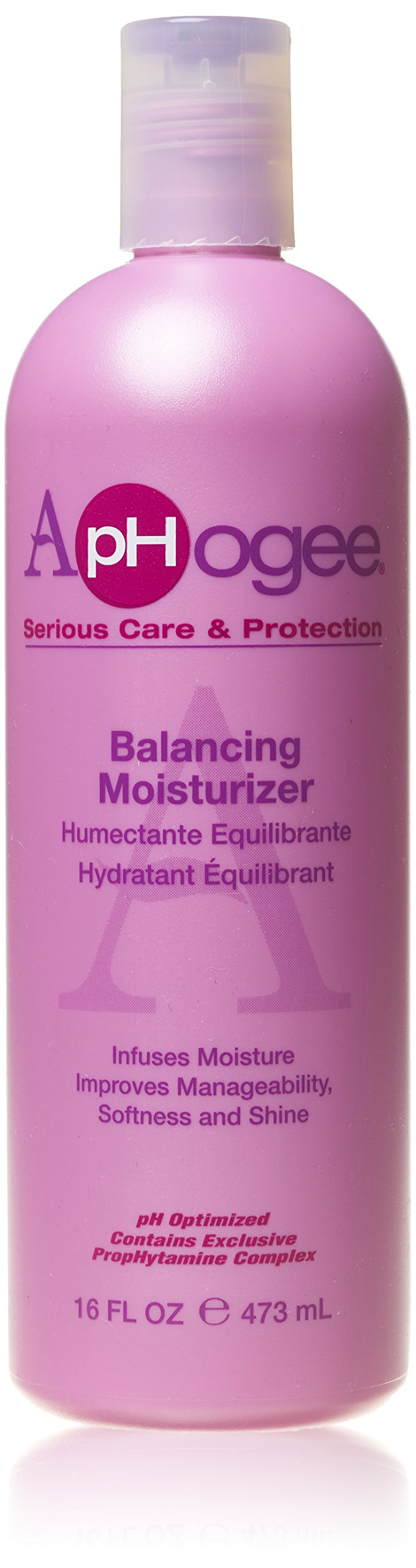 Aphogee humectante equilibrante, frente de la botella para cabello suave y nutrido.