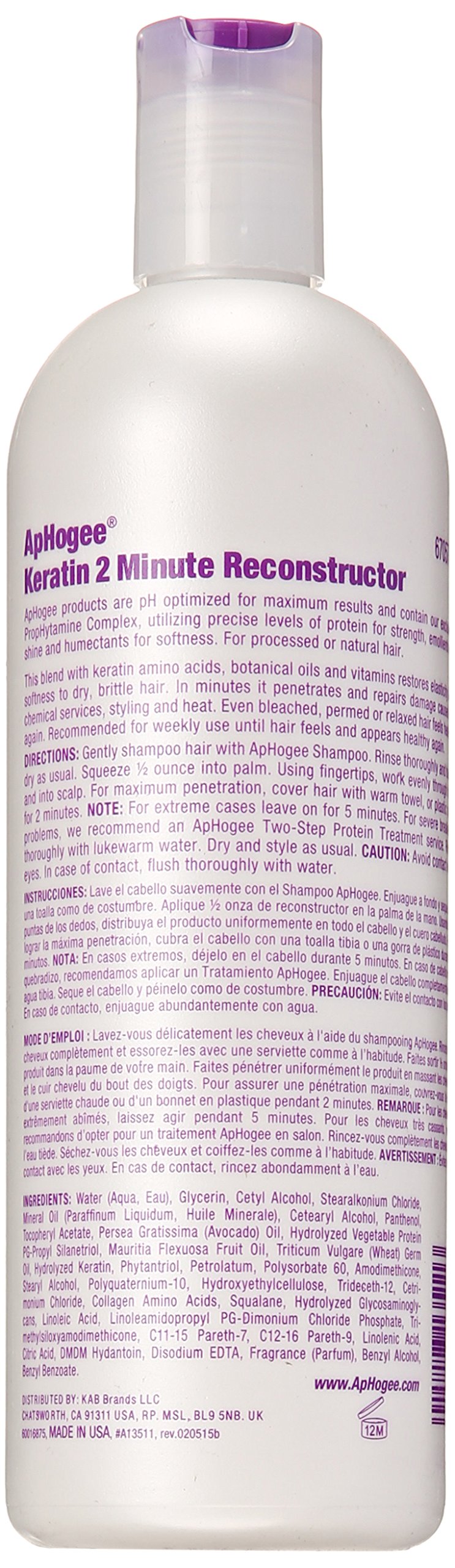 Aphogee Intensive 2 Minute Keratin Reconstructor en aplicación capilar, facilita el peinado.
