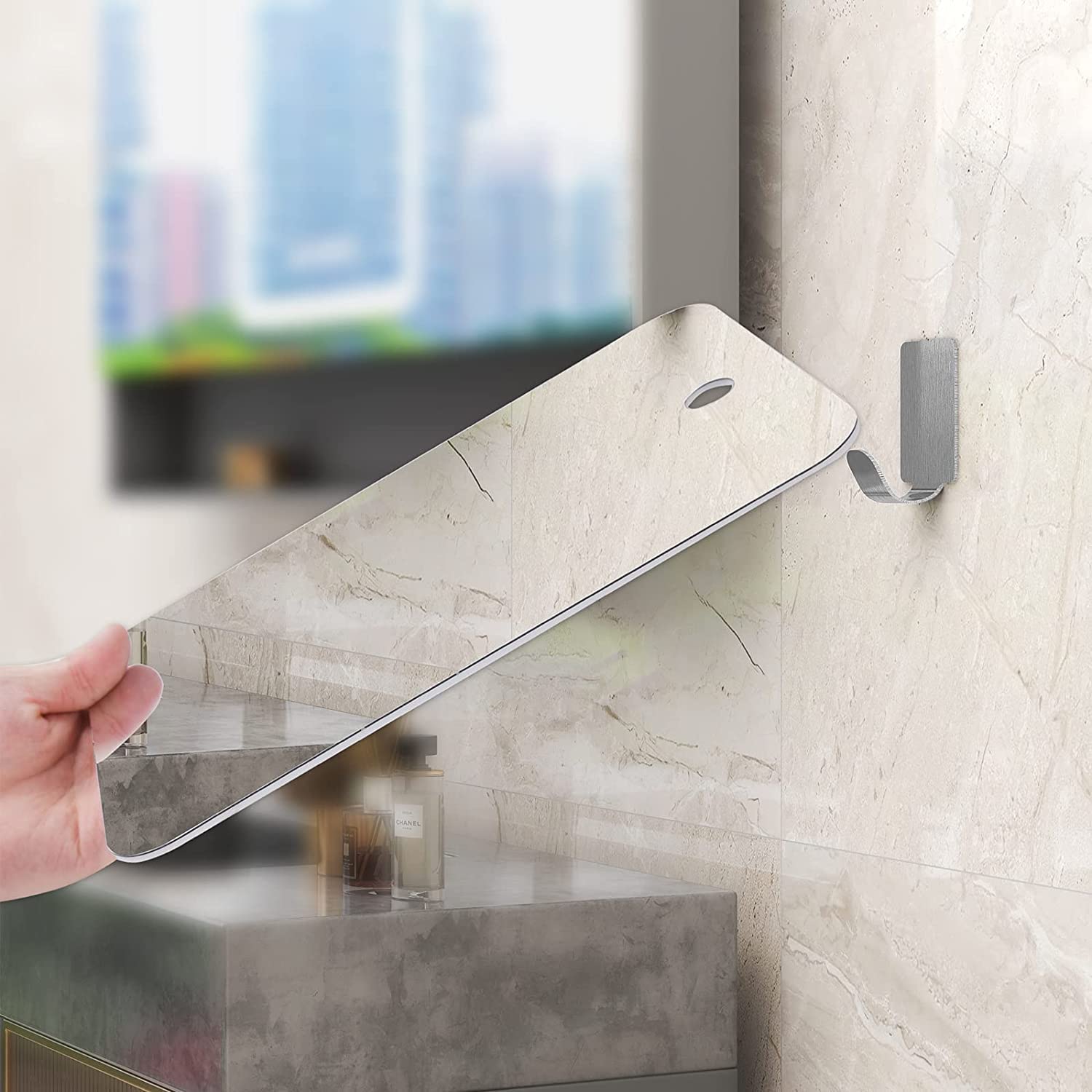 APHUIME mirror design is shatterproof for durable bathroom use.