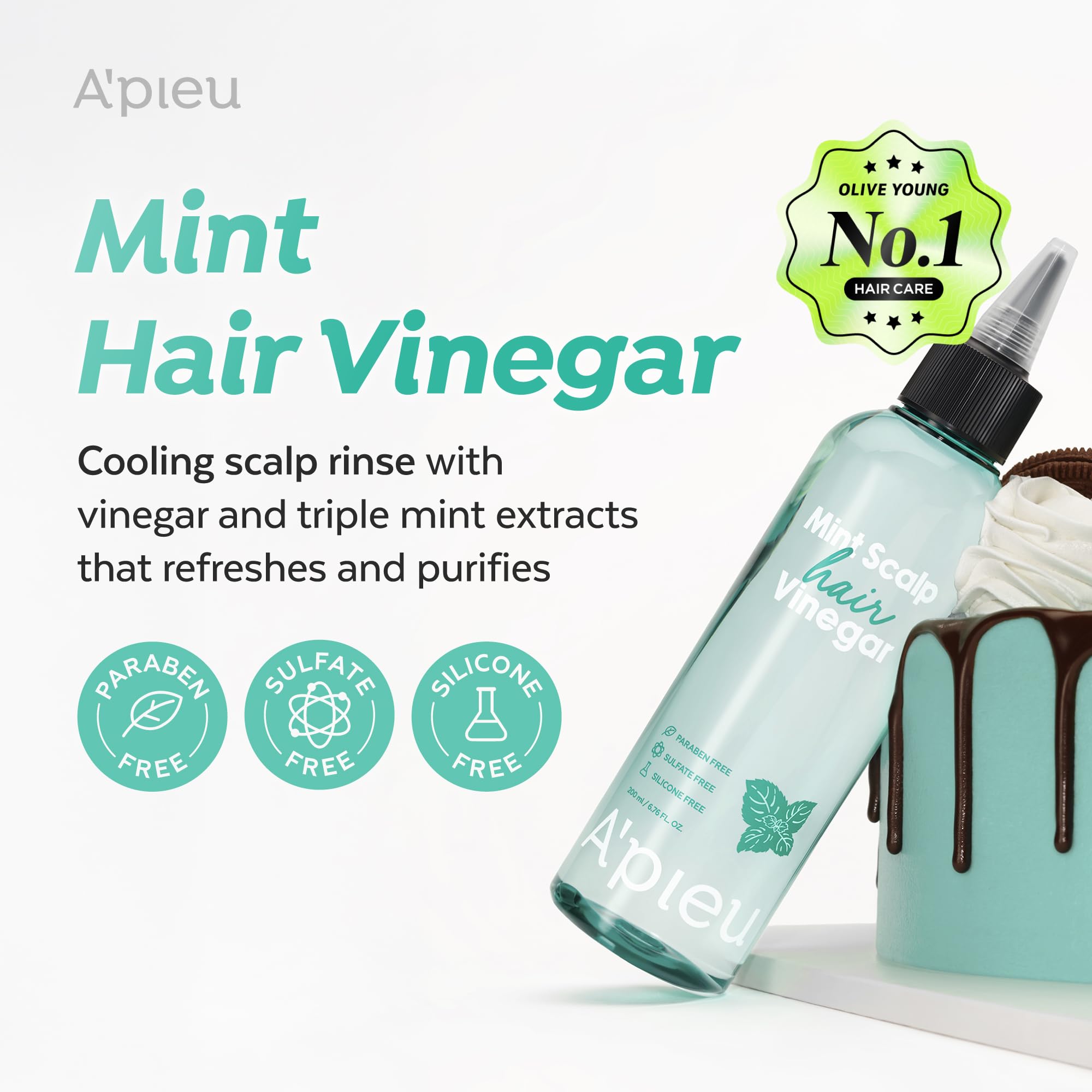 A’PIEU Vinagre de Menta, aplicación en el cabello para detox y brillo.