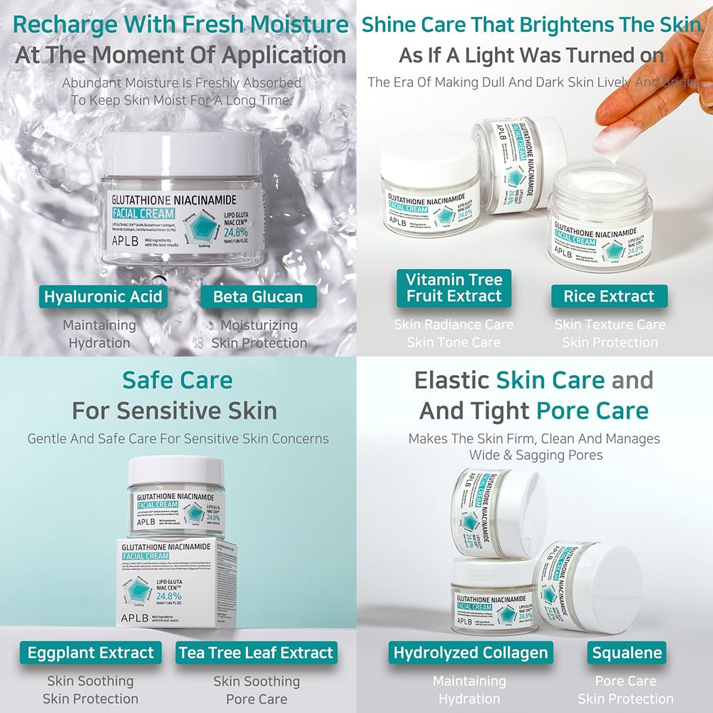 APLB crema facial Glutatión Niacinamida, textura suave que mejora la elasticidad percibida.