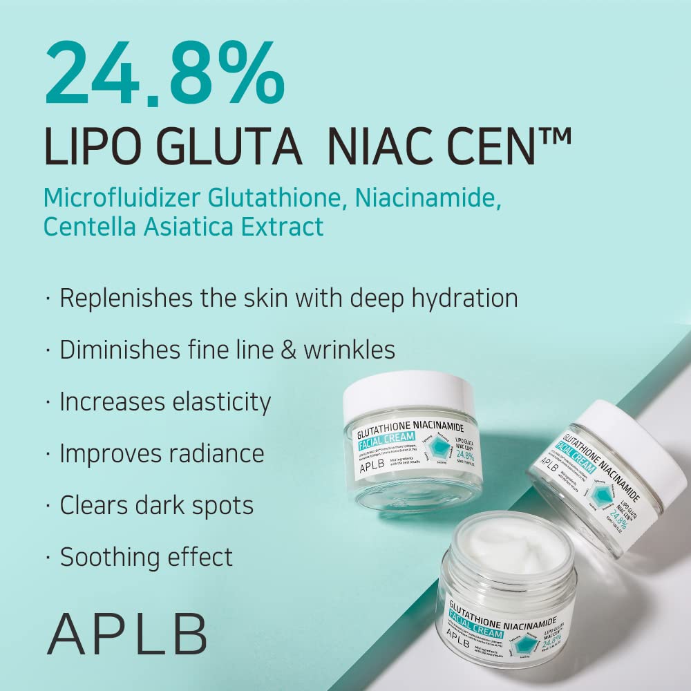 APLB crema facial Glutatión Niacinamida, textura cremosa de rápida absorción.