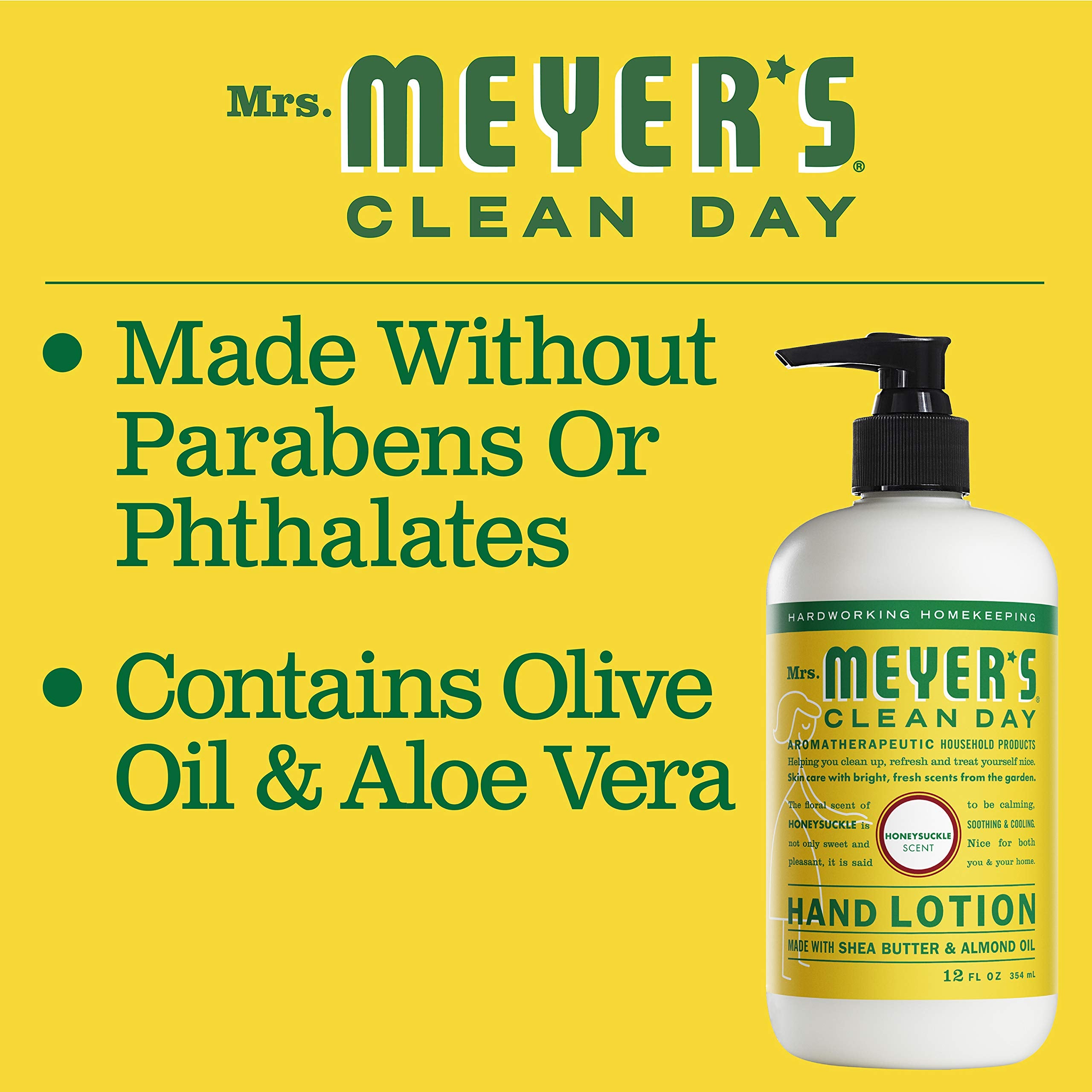 Aplicación rápida en manos con la loción Honeysuckle de Mrs. Meyer's Clean Day.