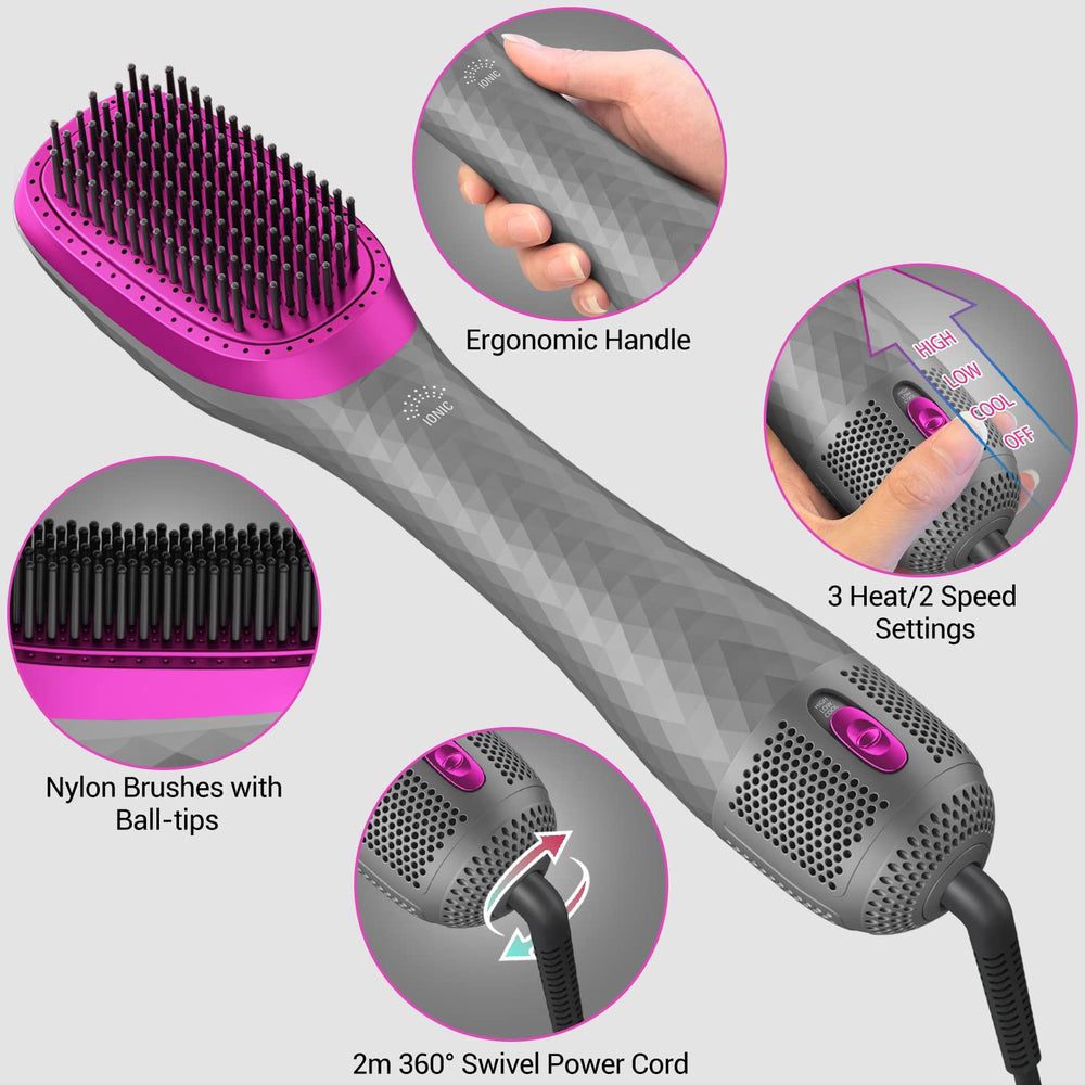 APOKE 3 in 1 hair dryer brush gray with negative ion technology reduces frizz