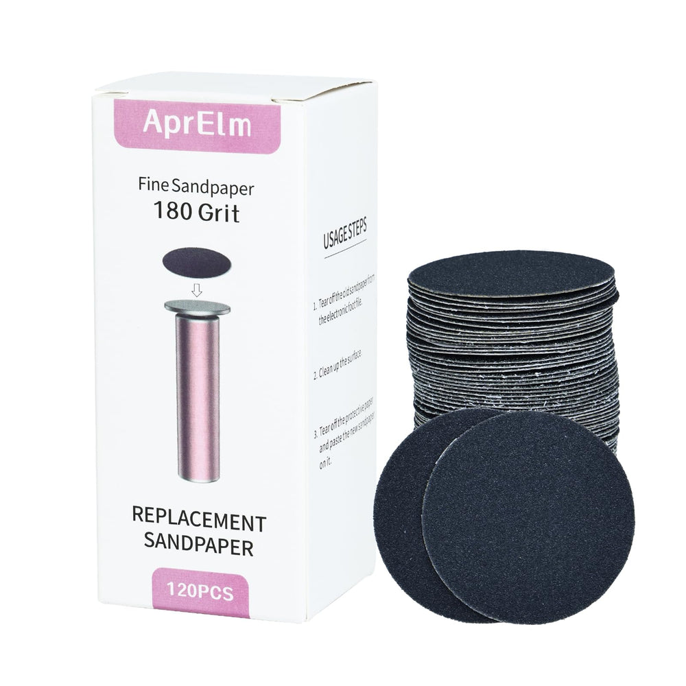 APRELM 80-grit disc for foot callus remover, initial heavy sanding to soften skin.