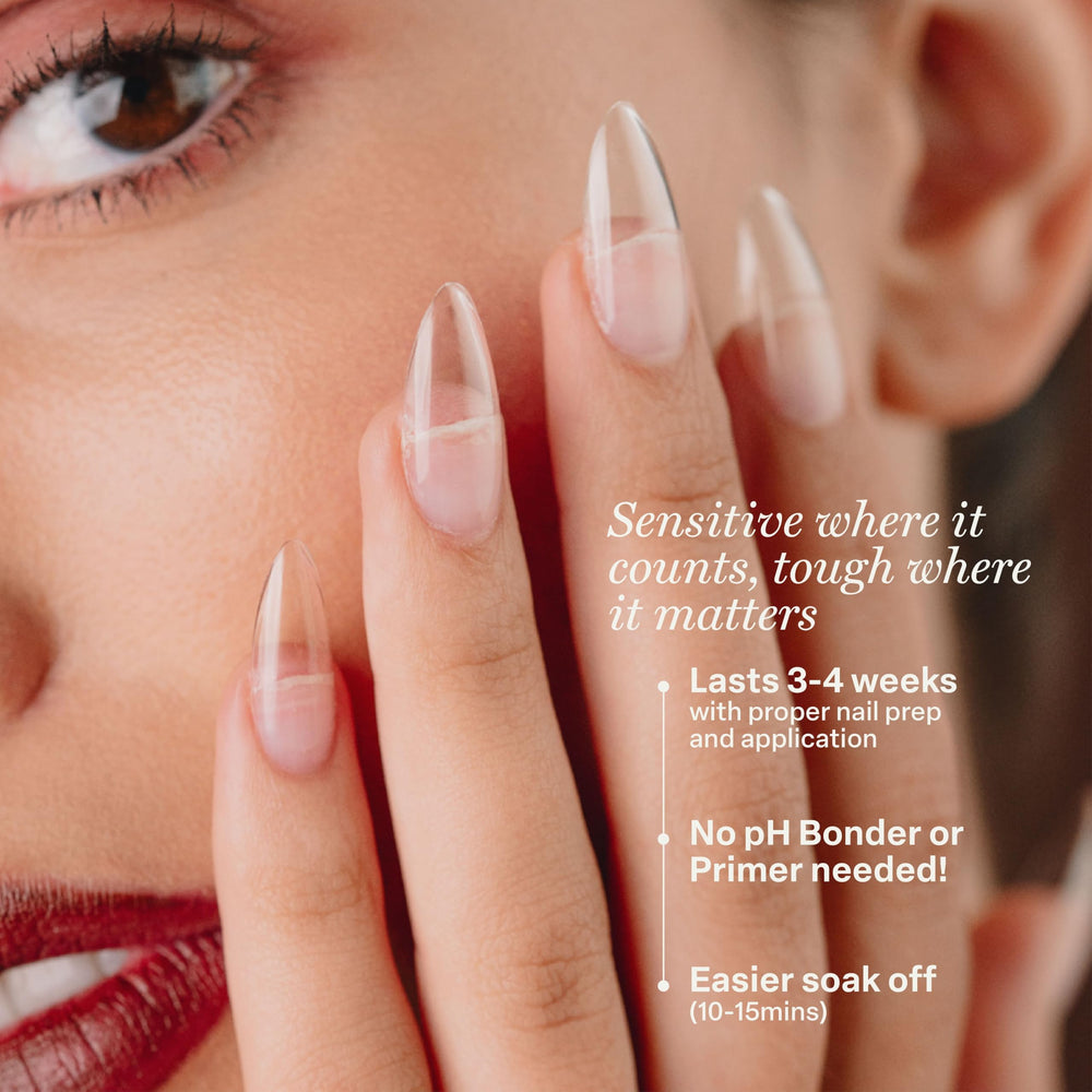APRÉS Extend Gel Sensitive nail prep action preparing natural nails for adhesion.