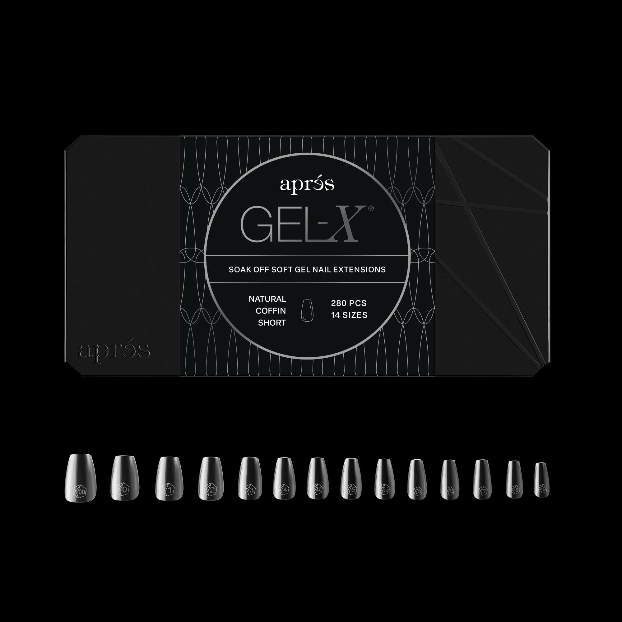 APRÉS Gel-X Coffin: caja de tips naturales para un acabado suave y duradero.