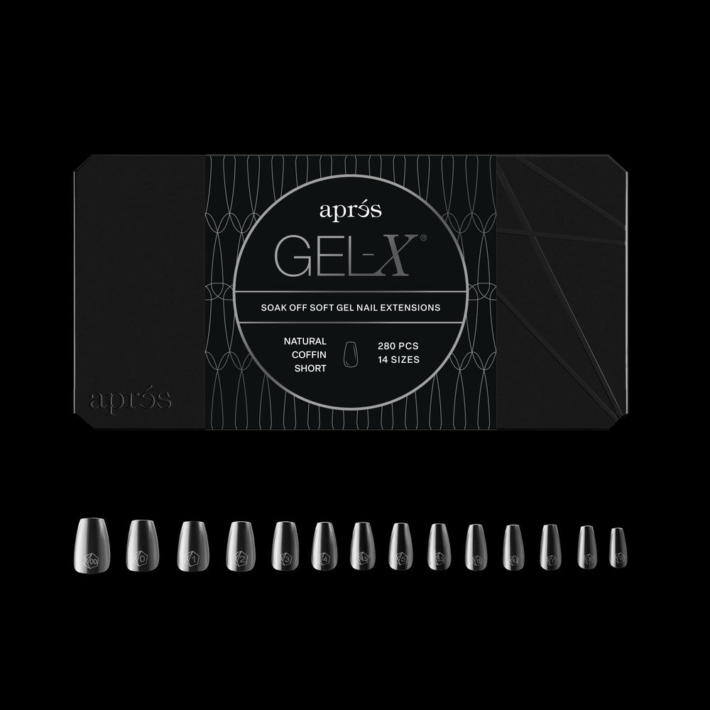 APRÉS Gel-X Coffin: caja de tips naturales para un acabado suave y duradero.