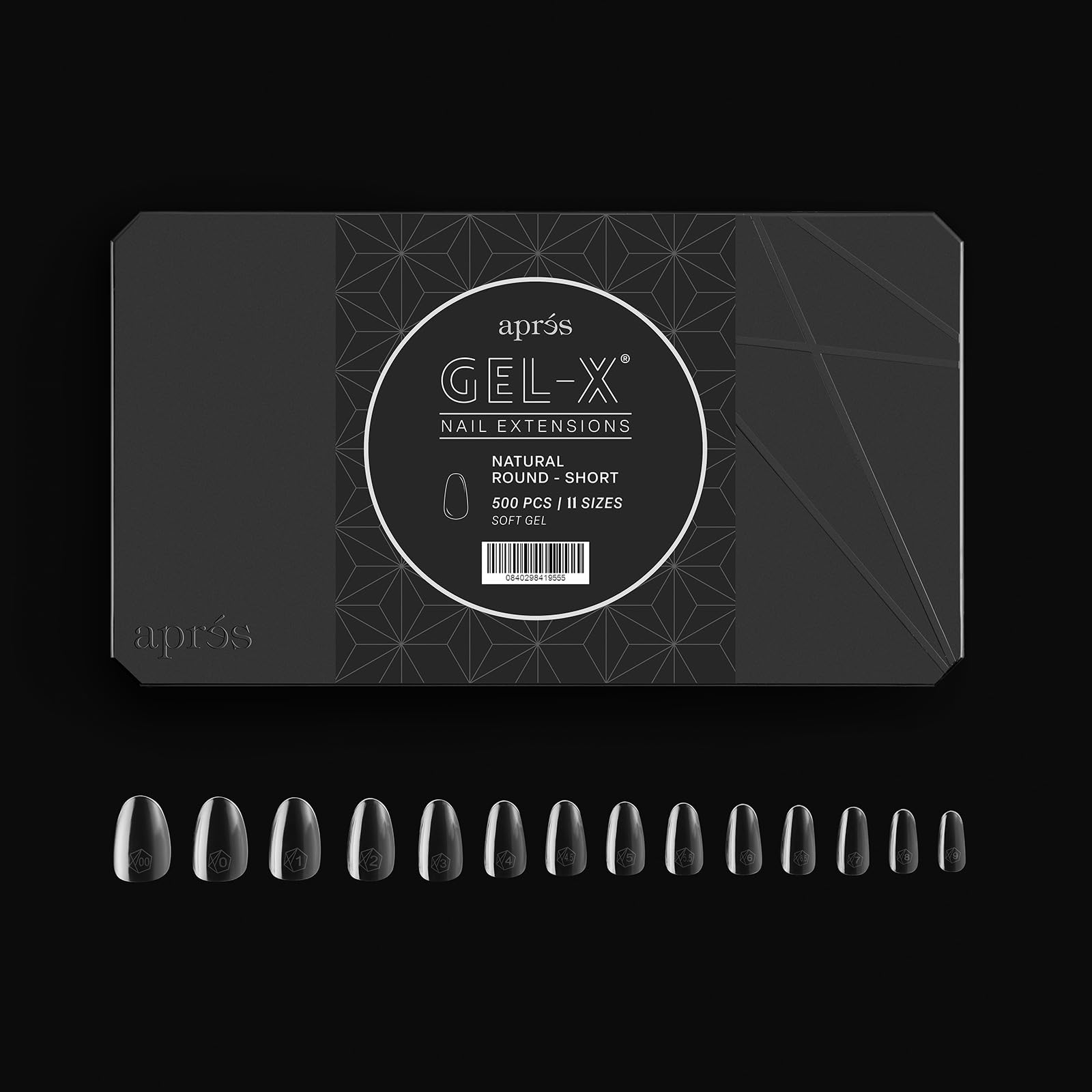 APRES Gel-X variación de tallas 00 a 9 para ajuste preciso.
