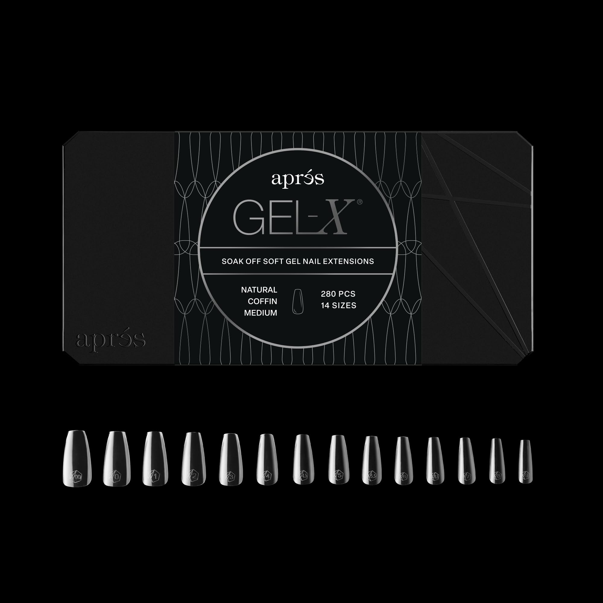 APRÉS Gel-X puntas naturales en caja, lista para aplicación rápida y suave.
