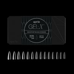 APRÉS Gel-X stiletto box tips, natural finish for versatile extensions.