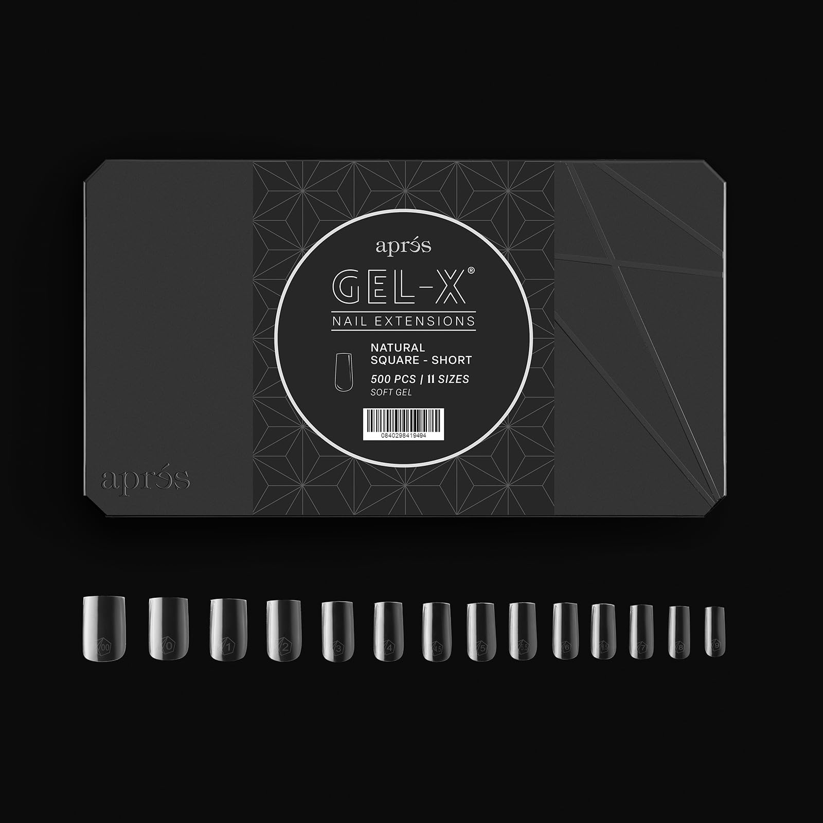 APRÉS Gel-X tallas 00-9 para ajuste preciso de uñas.