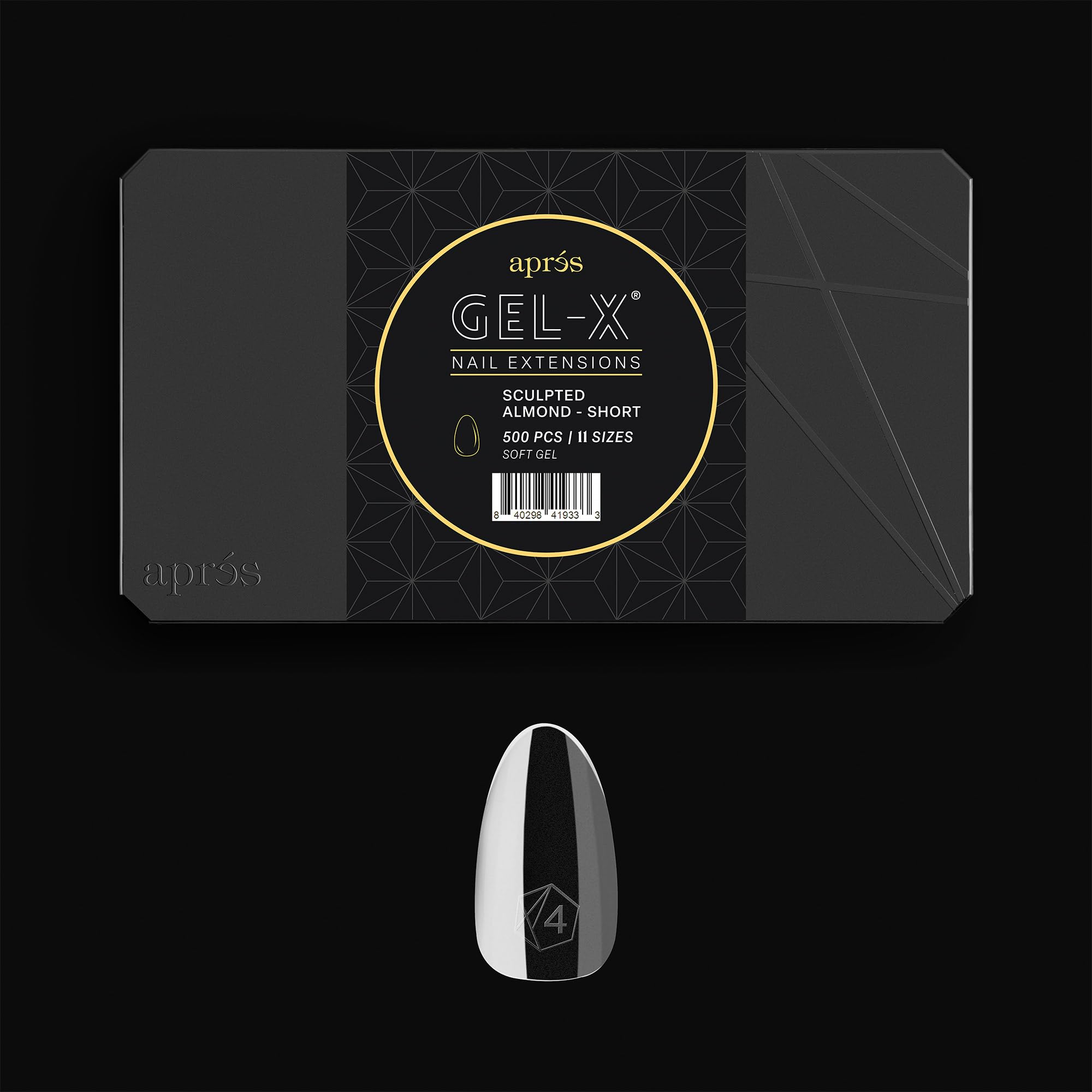 APRÉS Gel-X sculpted almond tips in 11 sizes for a precise professional fit.