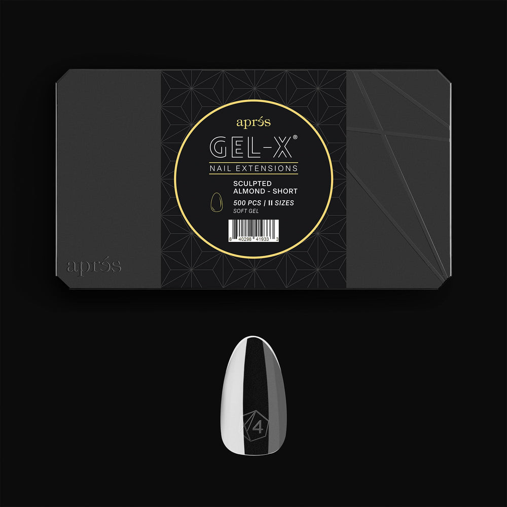 APRÉS Gel-X sculpted almond tips in 11 sizes for a precise professional fit.