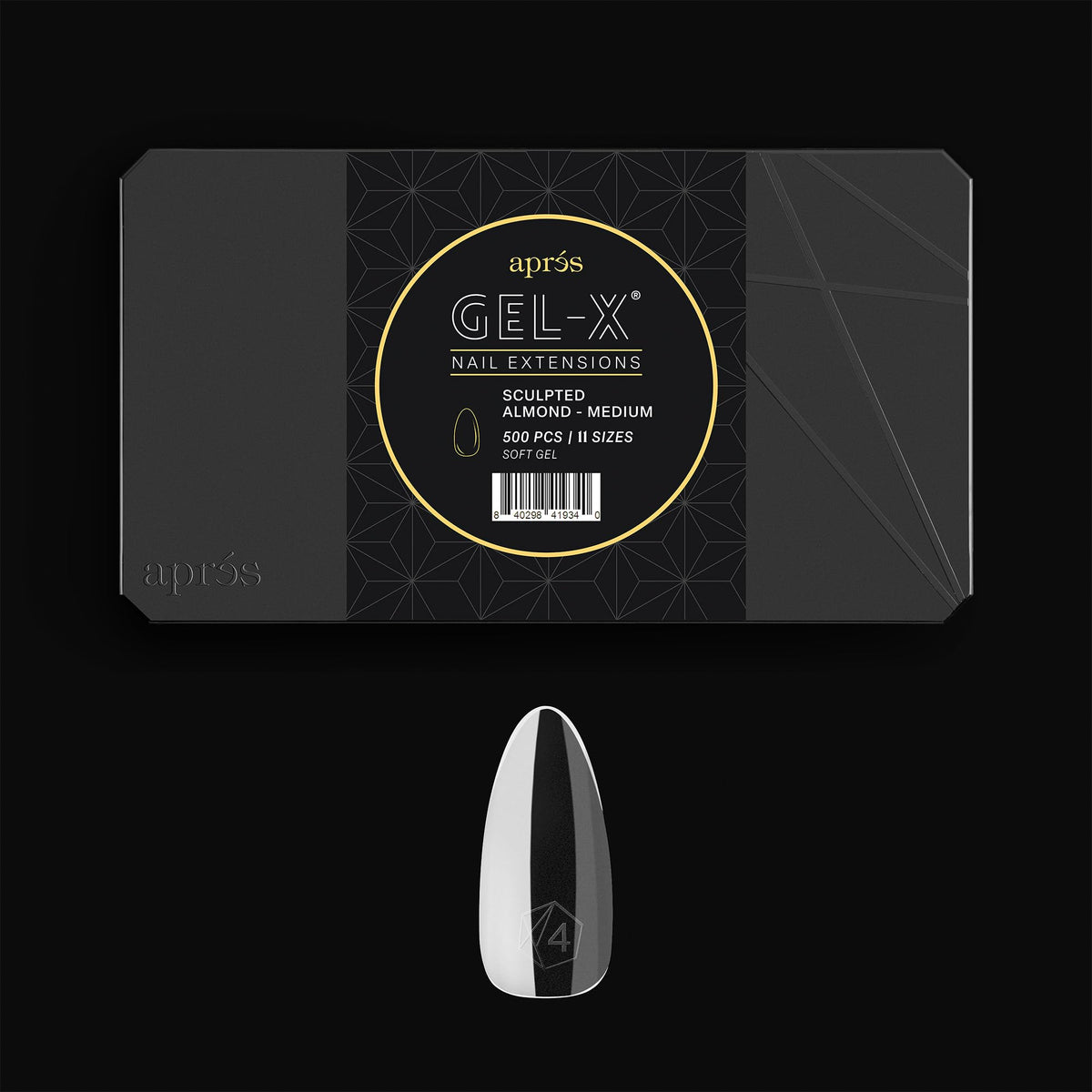 Caja APRÉS Gel-X con tip almendra modelado para ajuste cómodo y duradero.