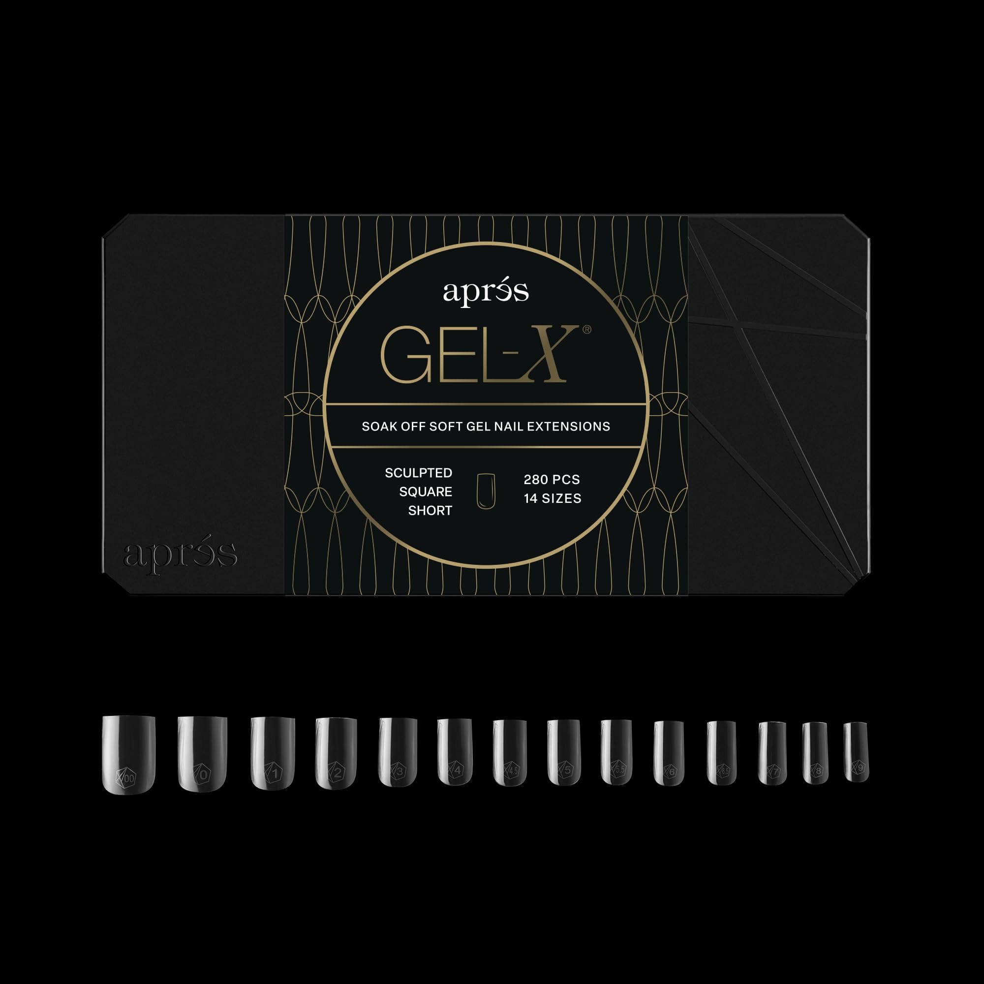 APRÉS Gel-X tips cuadrados abiertos; ajuste preciso y rápido.