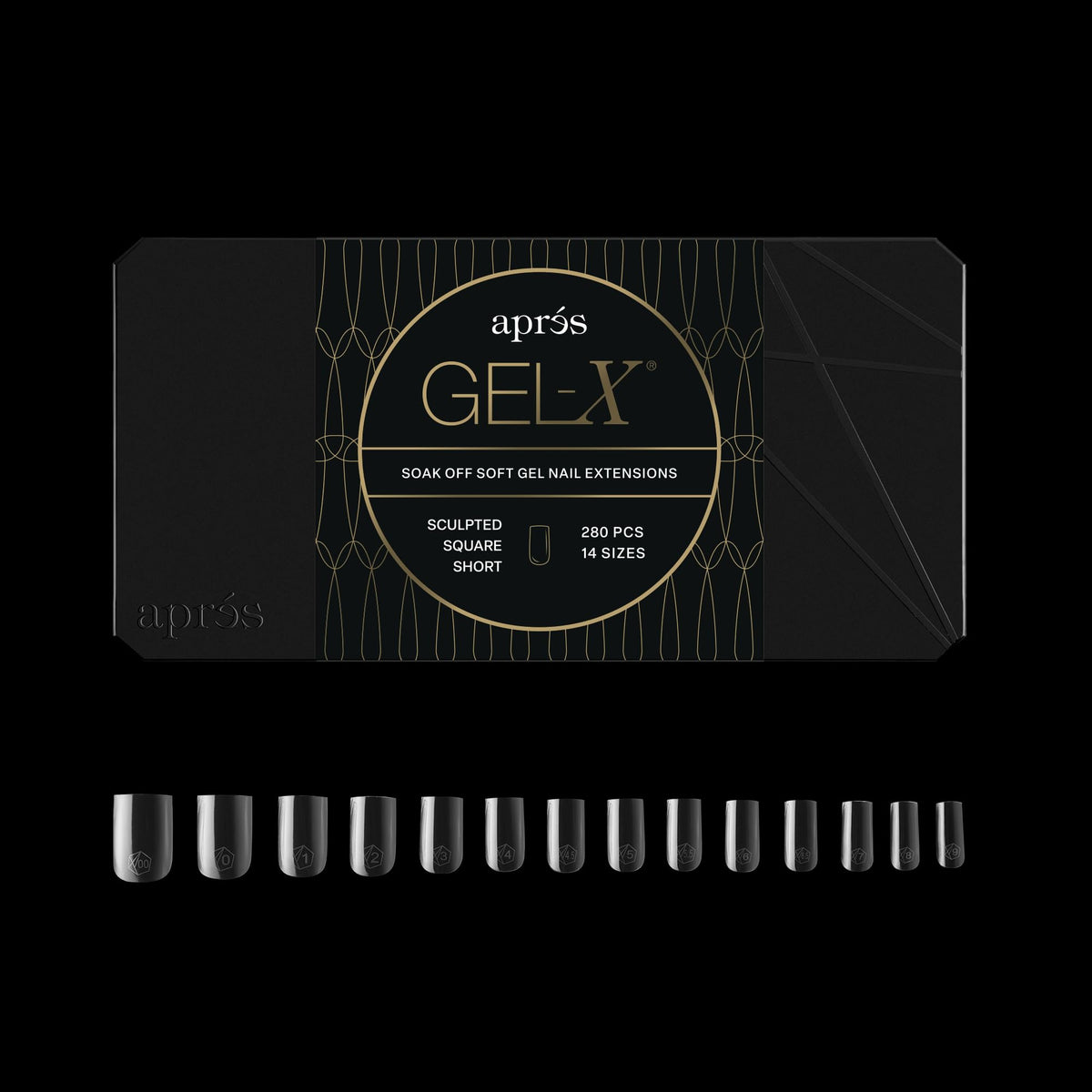 APRÉS Gel-X tips cuadrados abiertos; ajuste preciso y rápido.