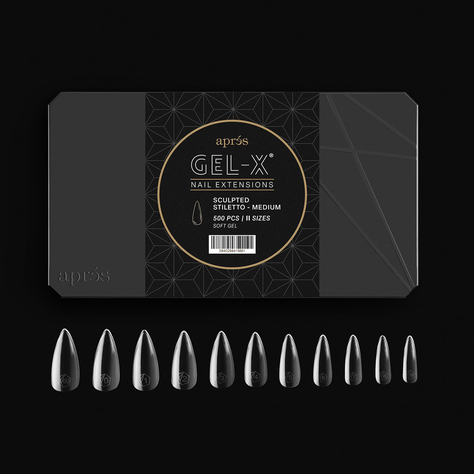 APRES Gel-X tips sizes range 00 to 9 for precise fitting
