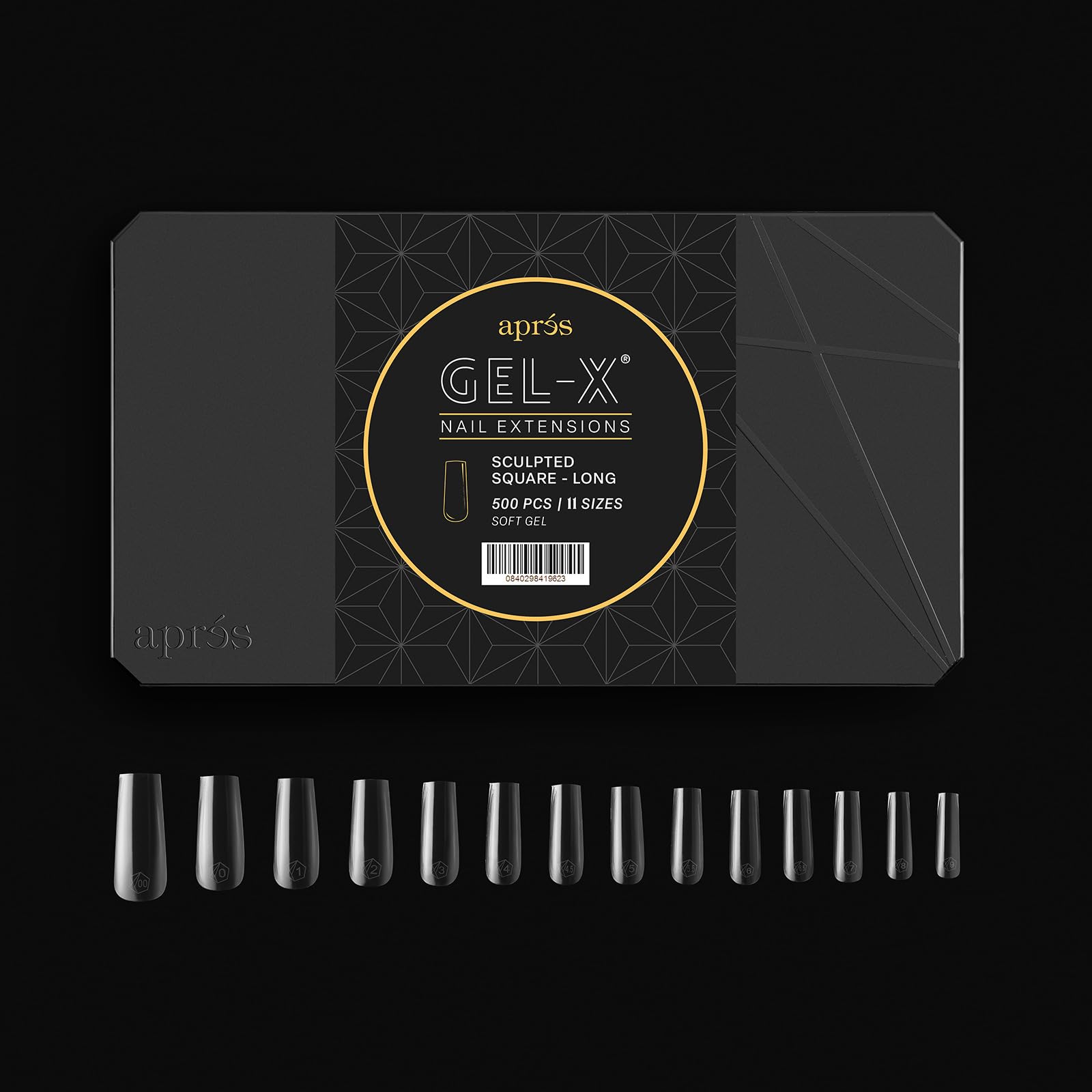 APRÉS Gel-X tips 500pc kit for versatile nail shaping and cost efficiency.