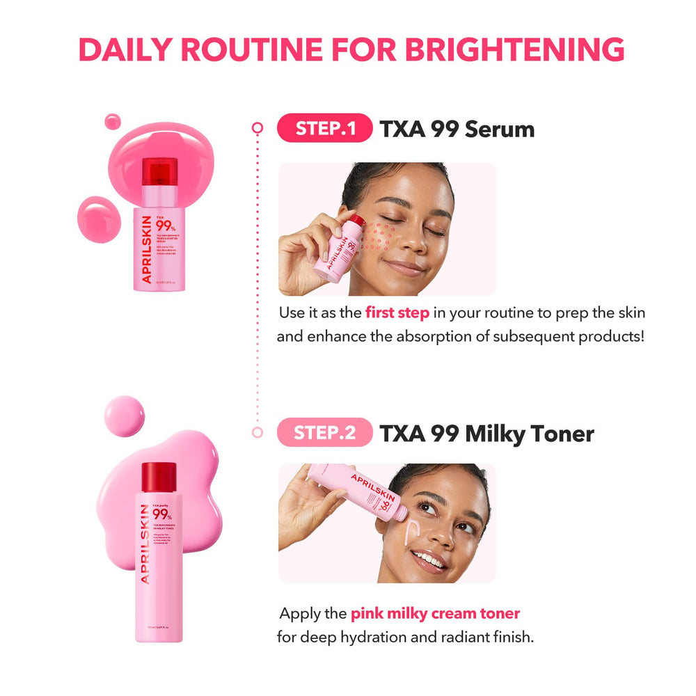 Presentación rosa de APRILSKIN para rutina diaria de cuidado facial.